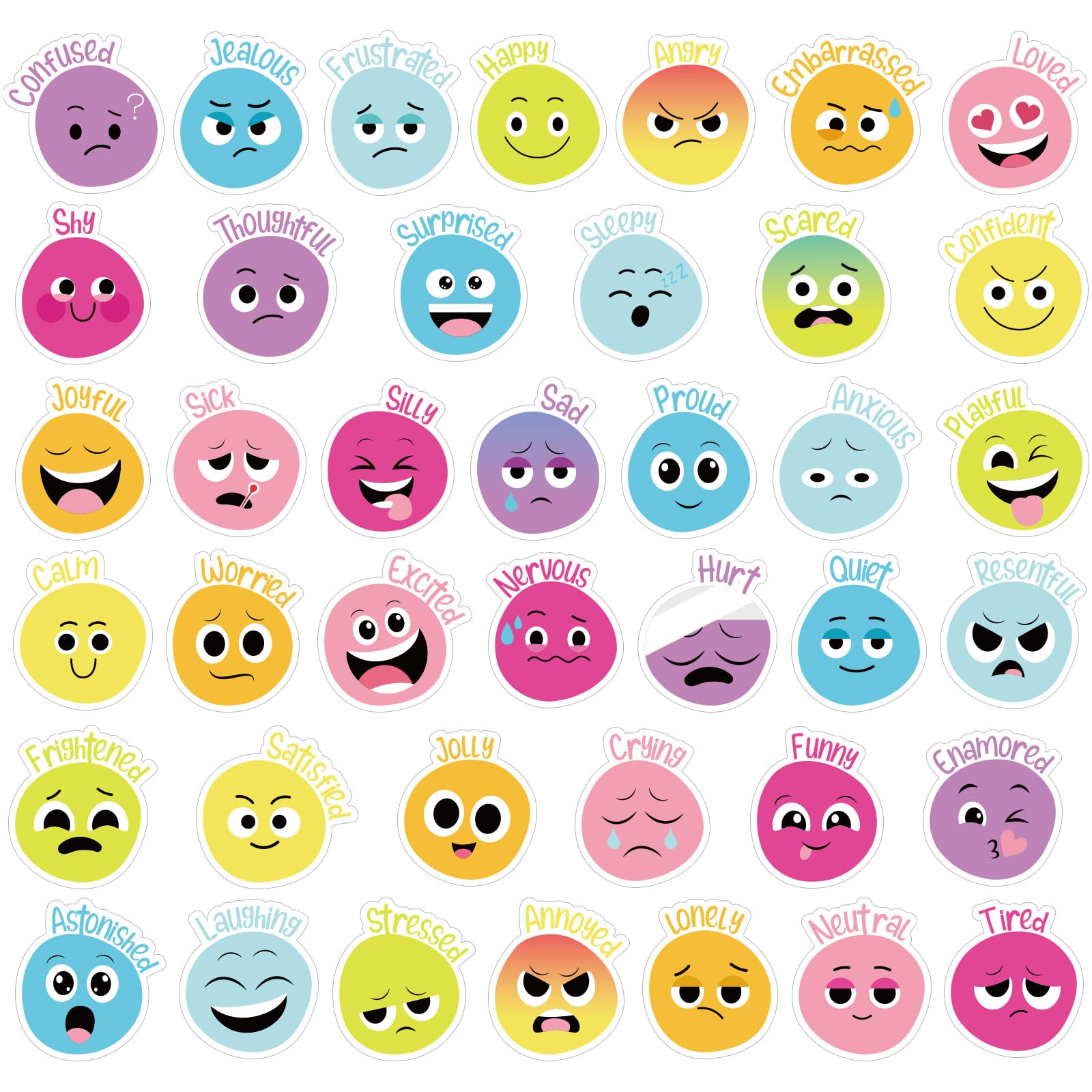 Muiltvoe 800 Pieces Face Emotional Feelings Stickers Funny Mood Stickers For Kids Emotional Support Sticker Mental Health Cute Teachers Reward Sticker For Classroom Home School Supplies(Colorful)