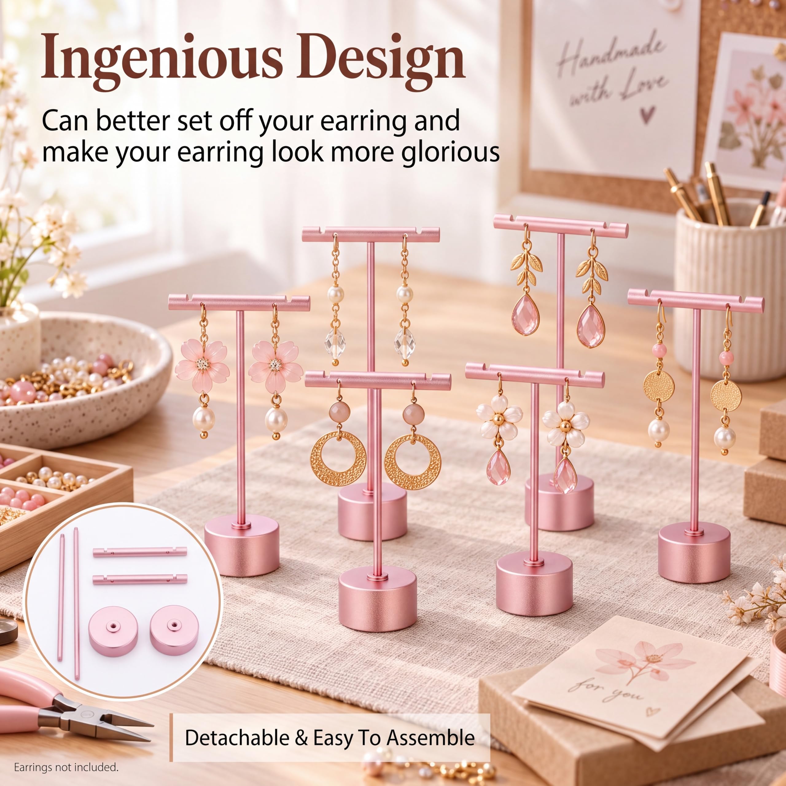 Kigeli Lot de 6 présentoirs amovibles en métal pour boucles d'oreilles - Pour la vente d'accessoires de photographie (or rose)