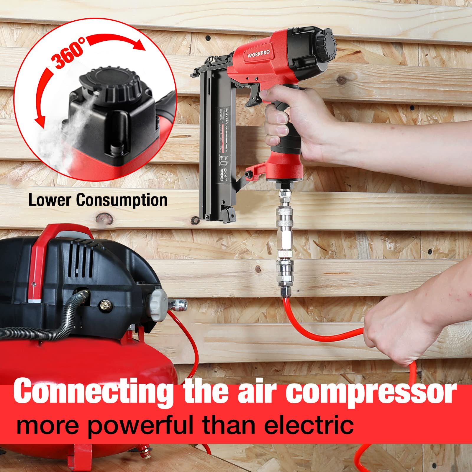 WORKPRO 2in1 Air Brad Nailer Gun 50mm 18 Gauge, Brad Nail Gun and