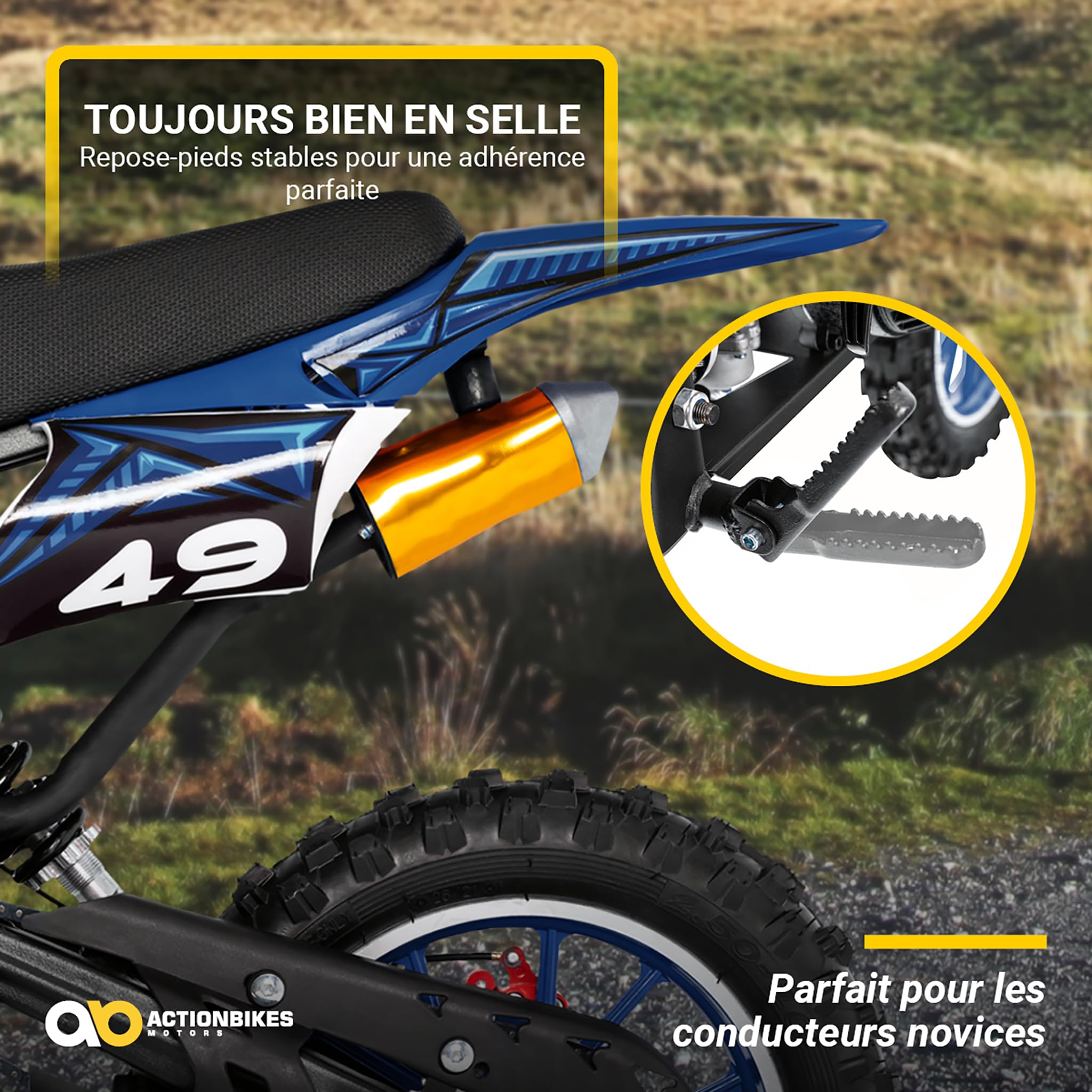 Actionbikes Motors Mini Delta 49 CC Moto-Cross pour Enfants | Freins à Disque - Filtre à air Sport - Échappement Sport - Pneus à air - Pocket Bike - Moto - Motocross - Dirt Bike - Dirtbike (Noir)