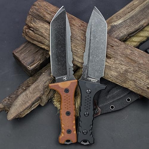Miniatura 3 de LENGREN Hippo - Hoja fija de acero Sleipner de 11 pulgadas, cuchillo táctico de campamento al aire libre, mango de lino con funda Kydex (negro +