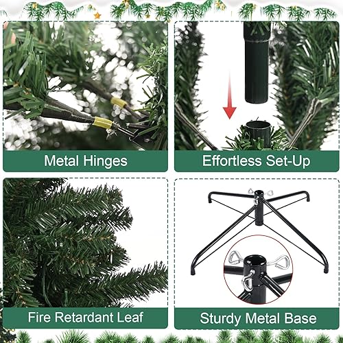 Miniatura 4 de BALEINE Árbol de Navidad artificial, decoración de árbol de Navidad, fácil montaje y almacenamiento, base plegable con bisagras de metal (7.5 pies,