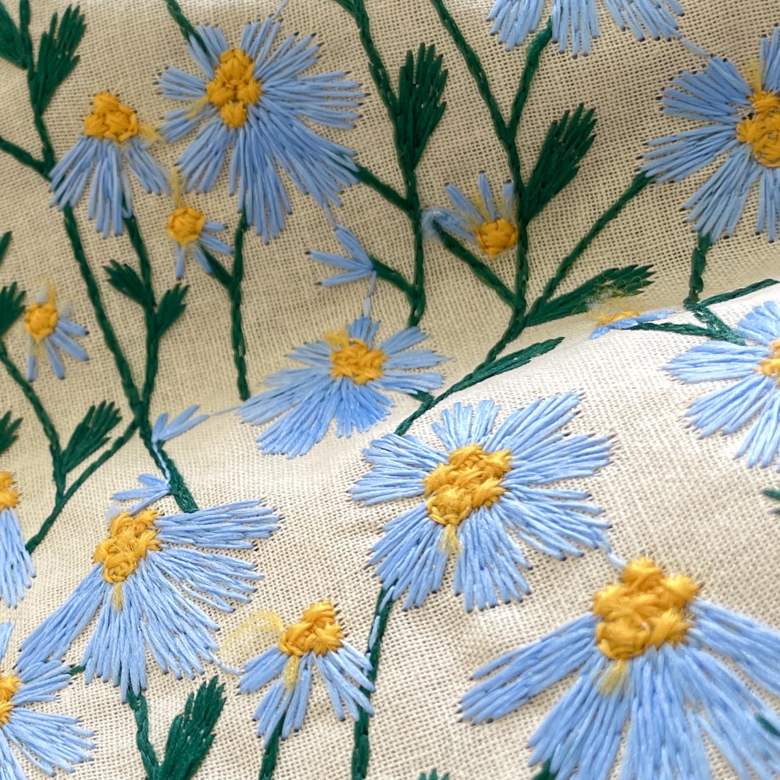 ☆ハンドメイド　ナチュラル　リネン　刺繍　ミント　M～L