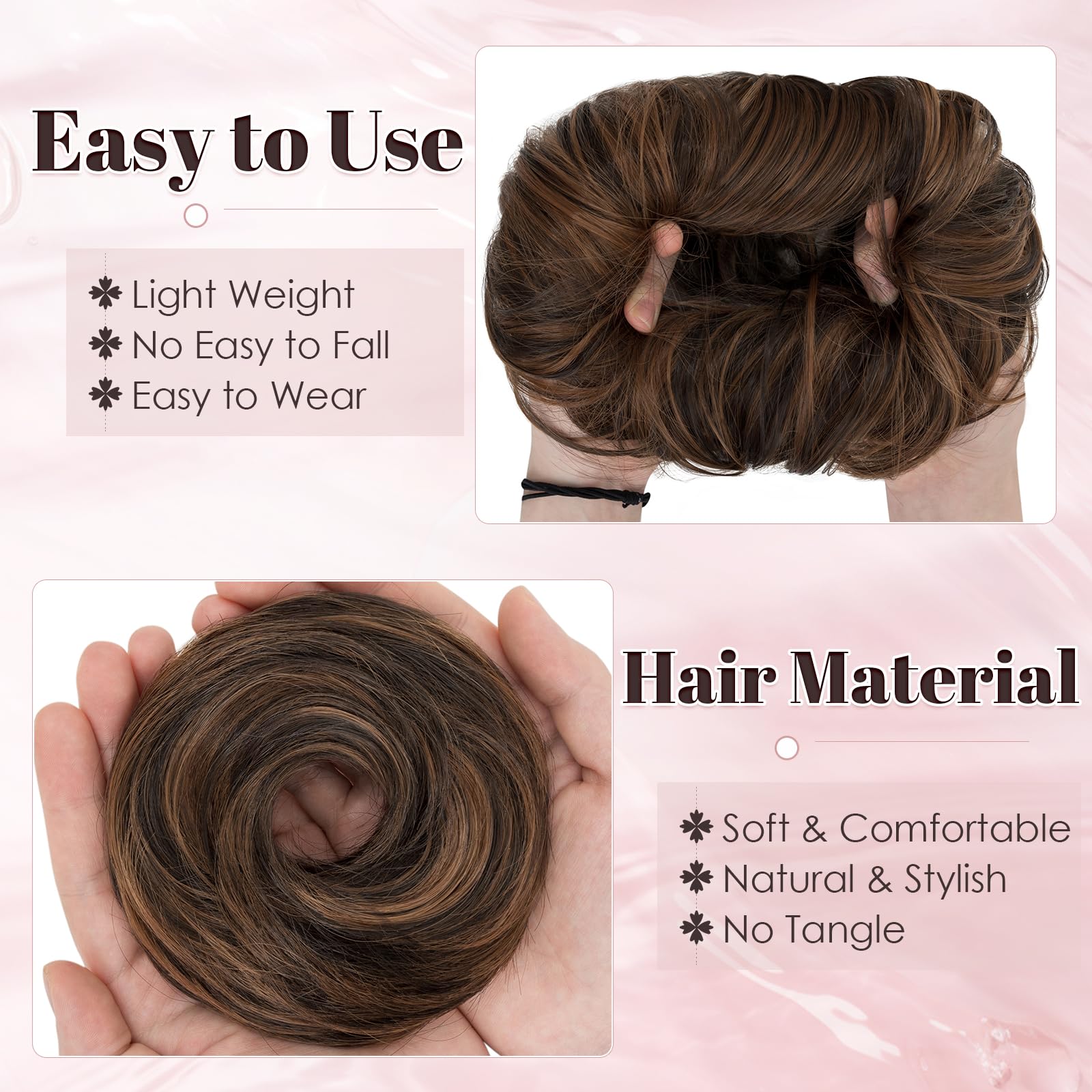 Benehair Curly Hair Buns Scrunchies - Synthetic Ponytail Bun Extensions - Light to Dark Brown Hair Pieces for Women (55g) - Image 4
