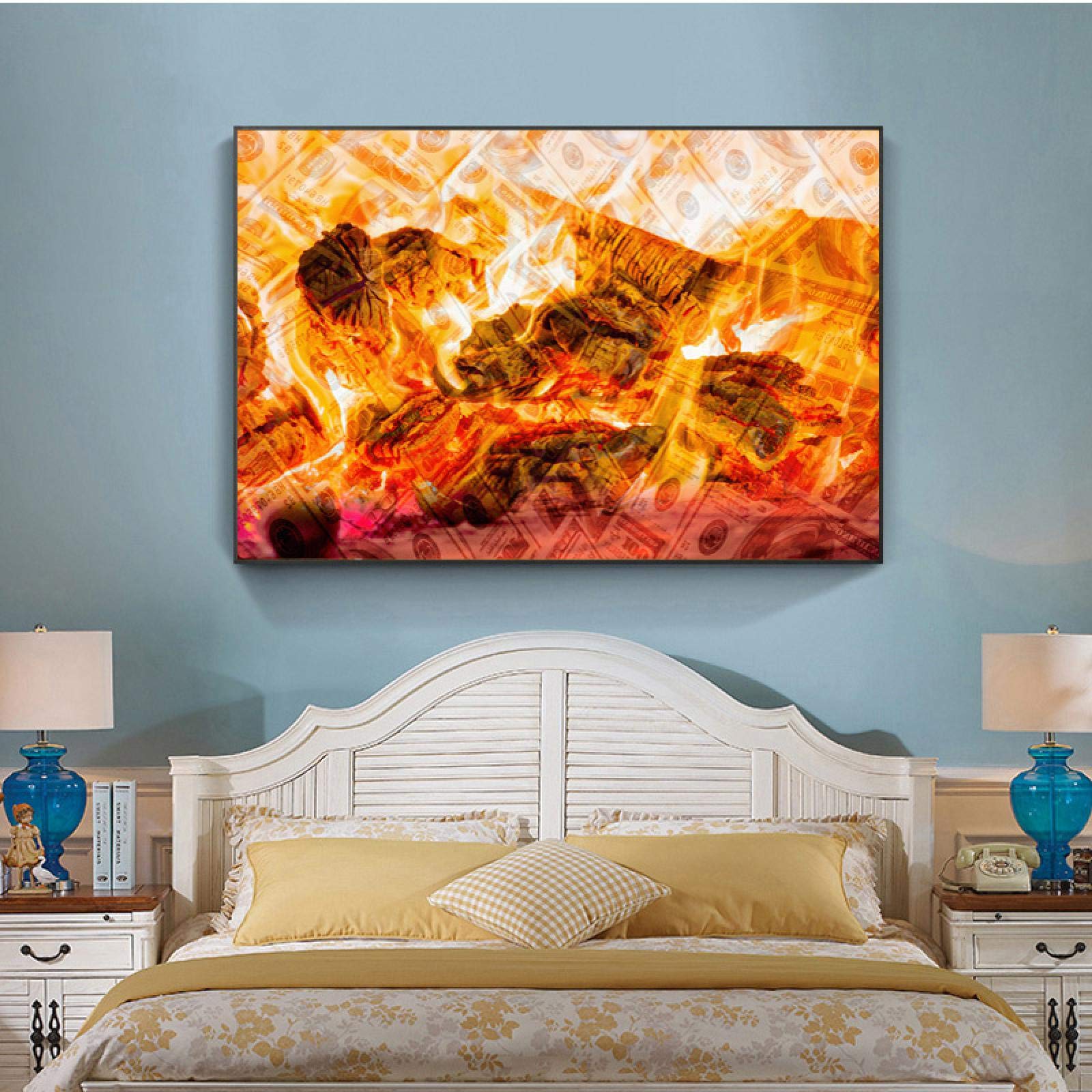 Amazon｜燃える火の炎の背景アートキャンバス絵画火のポスターは
