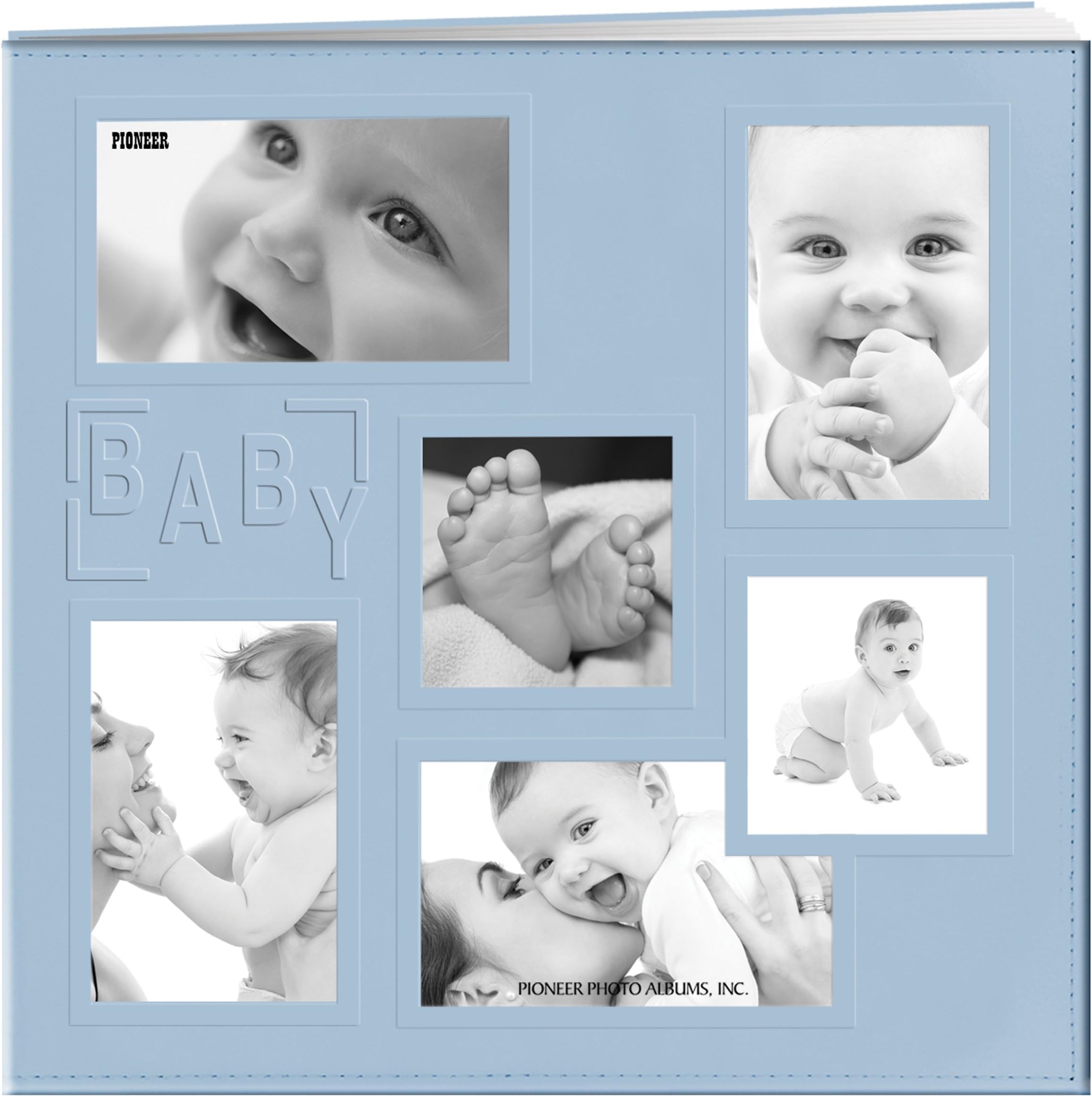 Pioneer Sewn Embossed Collage Frame Post Bound Album 12"X12"-Baby - Blue