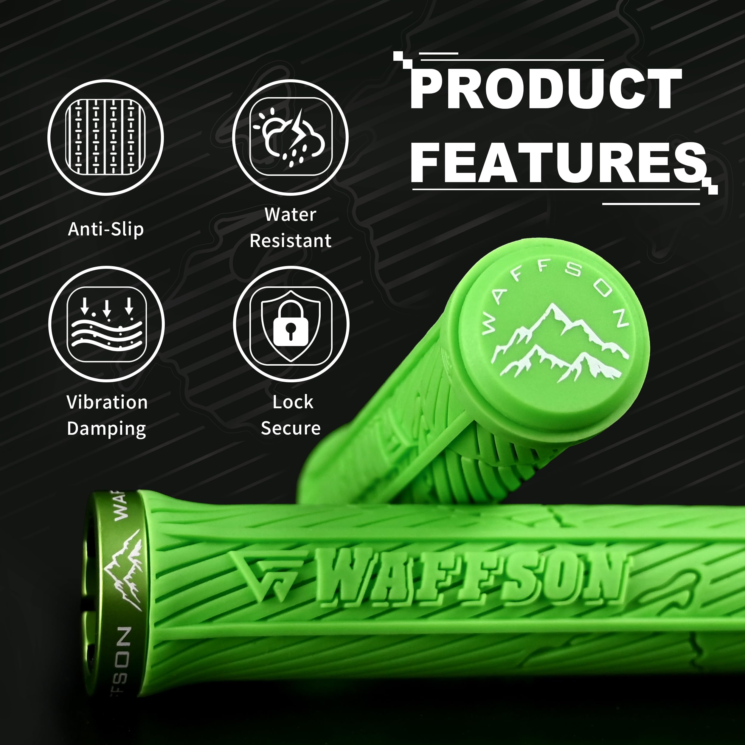 WFS World Map MTB Lock-on Grips - Pojedynczy zacisk Ergonomiczny antypoślizgowy uchwyt na rower górski - Komfortowe wibracje do szlaku, Enduro, Downhill - Zielony
