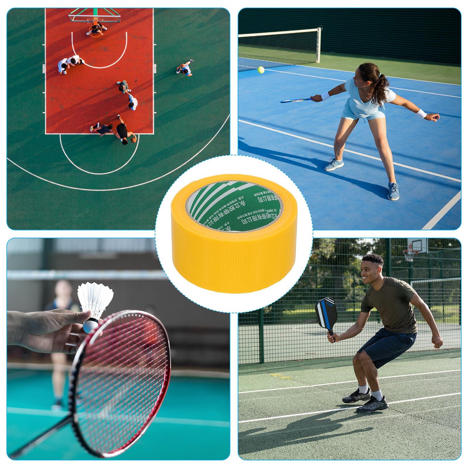 PATIKIL Pickleball Gericht Klebeband Platzband Selbstklebendes Temporäres Court Tape Rutschfestes Sportplatz Markierungsband für Tennis Volleyball