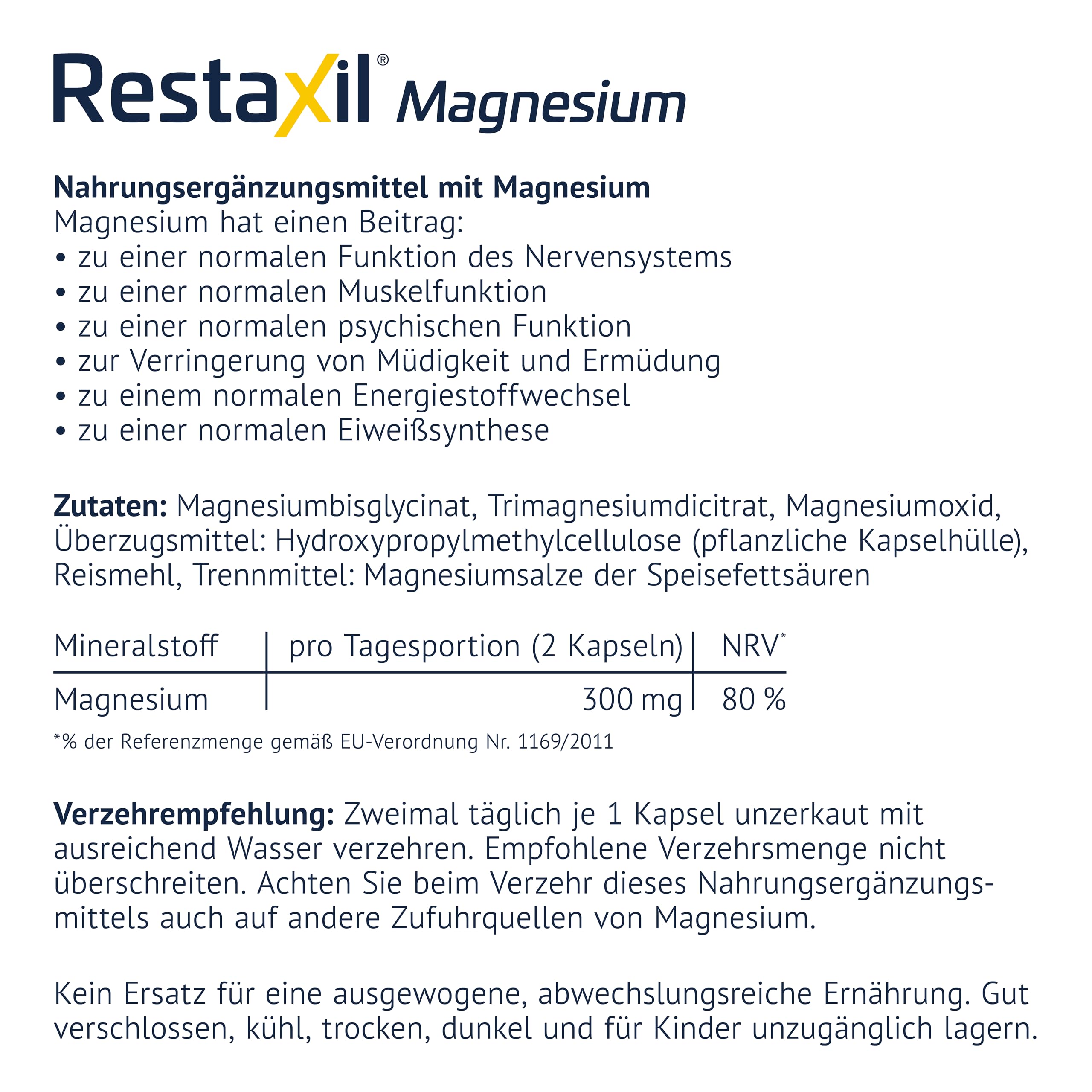 Restaxil® Magnesium [60 Stück] – Premium-Magnesium-Komplex mit Magnesiumbisglycinat, Citrat & Oxid – vegan, gluten- & laktosefrei, in Deutschland hergestellt