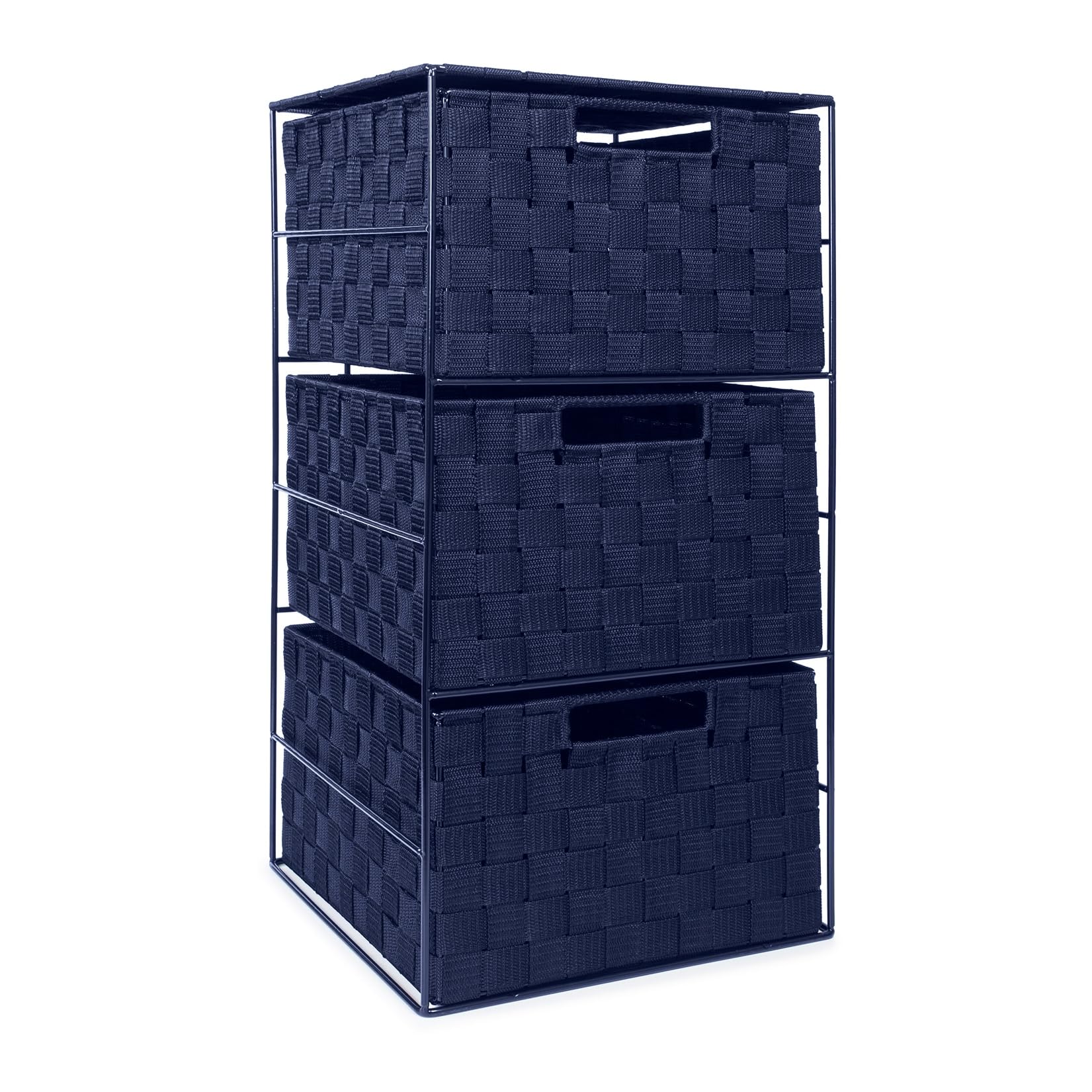 EHC Woven 3 Drawer Storage Unit Cabinet For Bathroom, Bedroom - Navy Blue