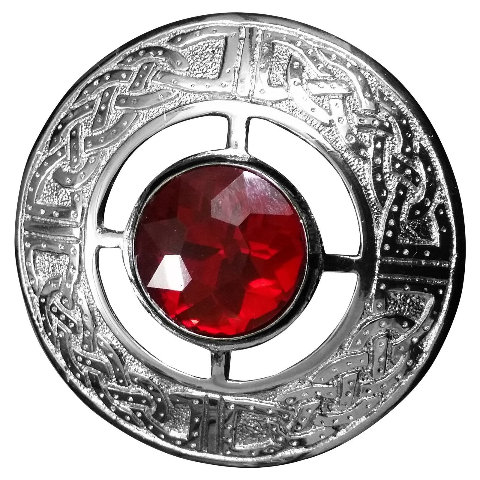 Men's Scottish Celtic Kilt Fly Plaid Brooch 3" in Various Color Stones