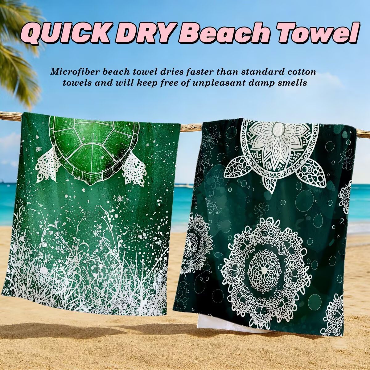 Serviette de Plage XXL 90x200 cm, Lot de 2 Serviette de Bain Microfibre, Anti Sable Serviettes Plage, Séchage Rapide Drap de Bain pour Homme Femme, Portable Fine Serviettes pour Fitness (Rétro) -4059
