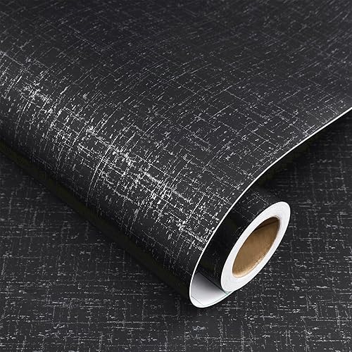 Decotalk 30"x120" Black Peel and Stick Wallpaper Grunge Stripes Abstract Wallpaper for Bedroom Wall Black Abstract Wall Paper Removable Grunge Lines Geometric Contact Paper for Cabinets and Drawers