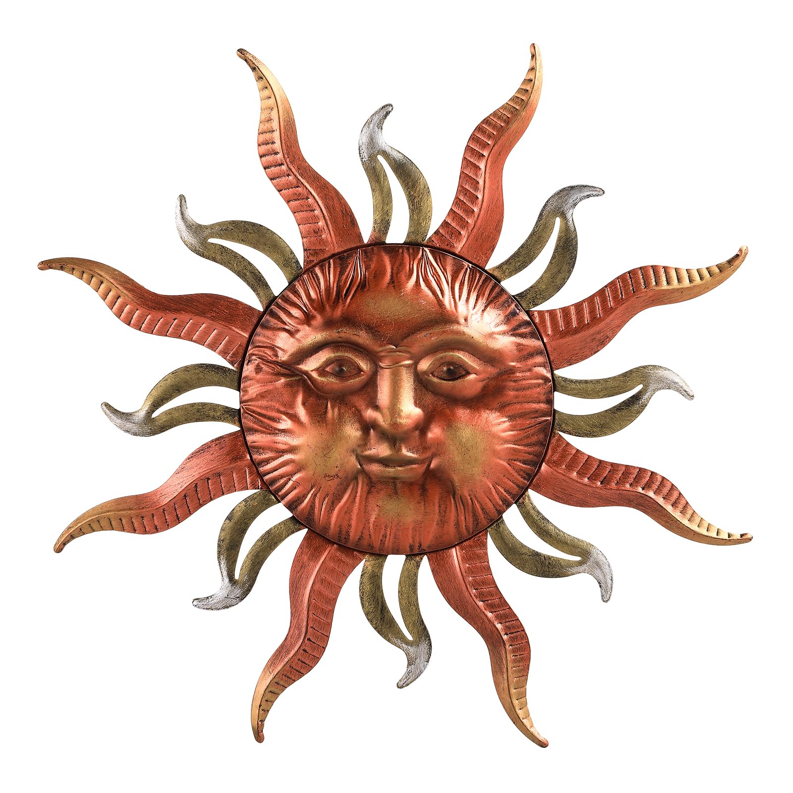 MOCOME 31" Large Sun Wall Decor Outdoor Metal Garden Hanging Art Copper, Large Metal Sun Wall Decor for Indoor or Outdoor Doors, Patio, Garden.