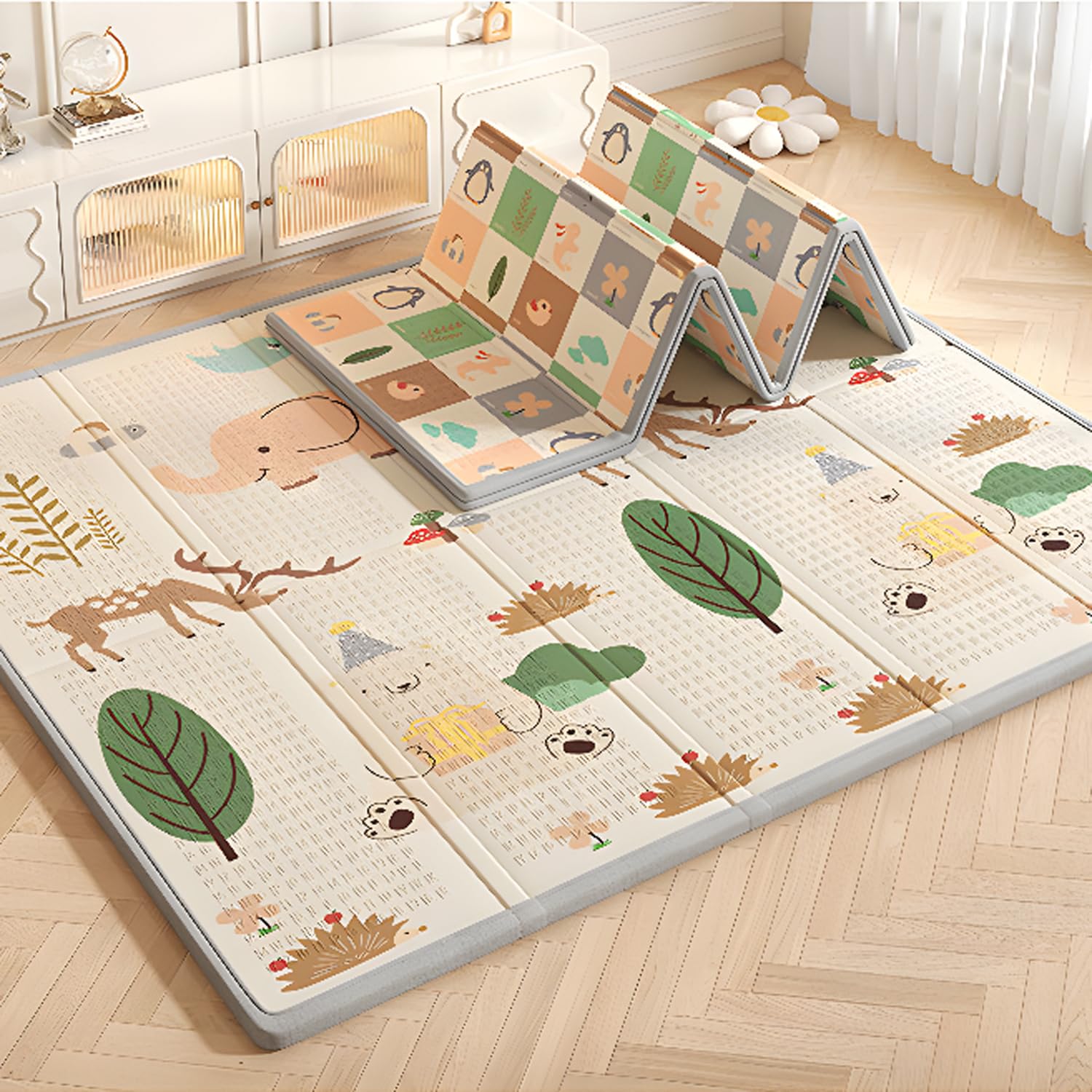 Tappeto Gioco Bambini Pieghevole,Tappetino Da Per Bambini,Ortatile,Anti-Scivolo,Lavabile,Morbido E Anti-Urto,Impermeabile,Reversibile,Versatile,Perfetto Gattonare In Sicurezza(180*200*2cm,A)