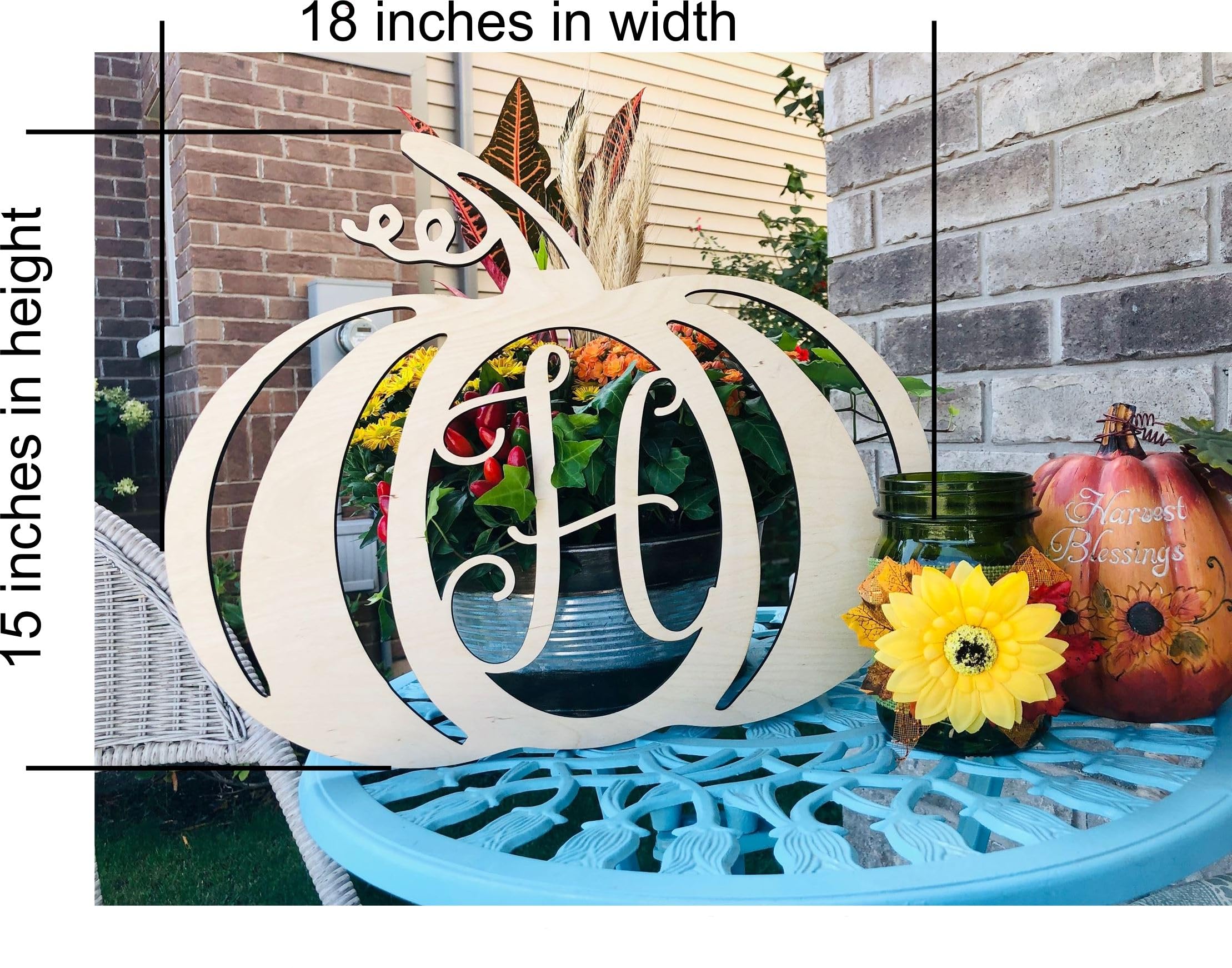 DistinctAndUnique (Silver Mirror Acrylic, L) Halloween Pumpkin Monogram Door Hanger - Seasonal Decorative Wreath Decor Personalized Letters Rustic Fall Autumn Decoration