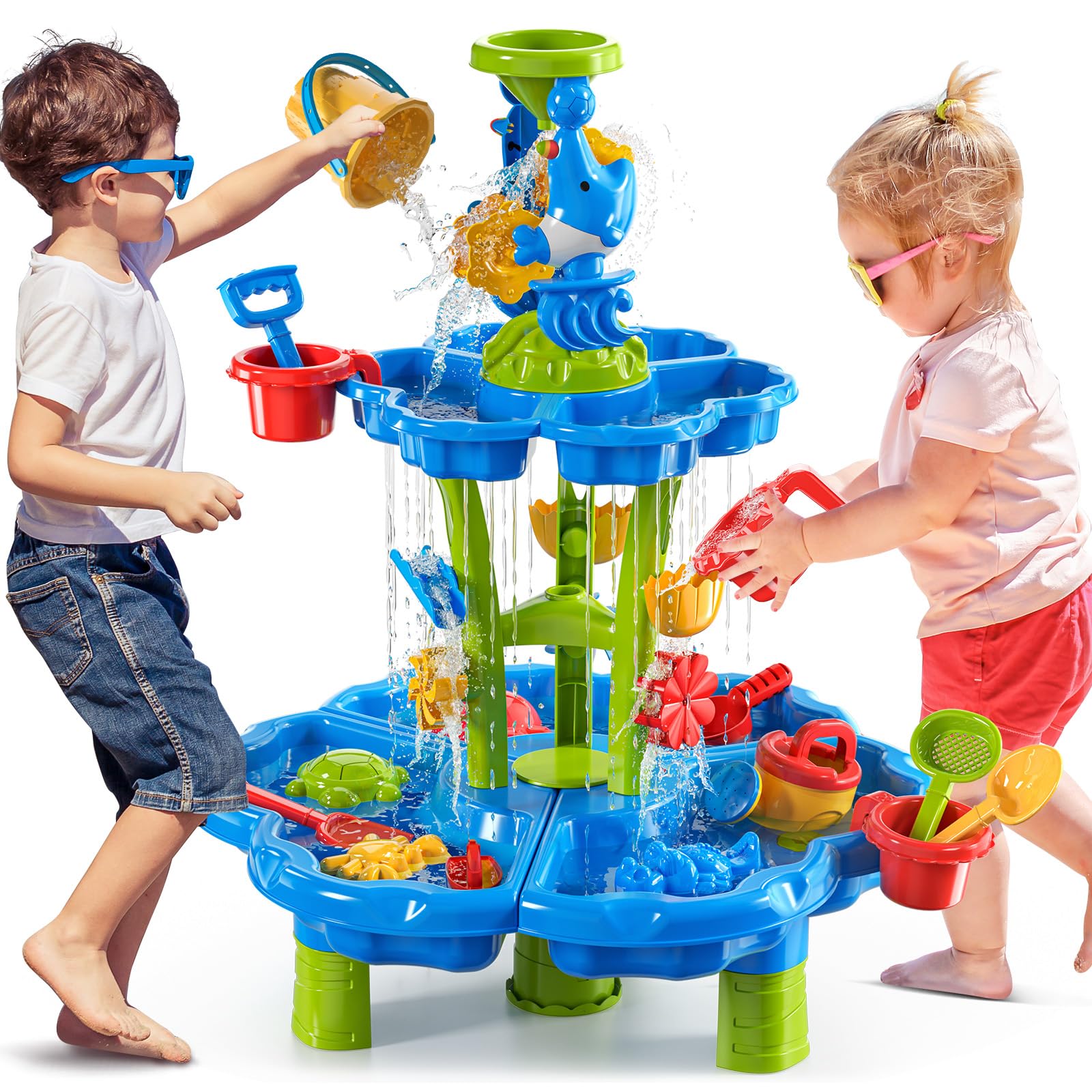 JUKUDAHU Kinder-Blumen-Wasserspieltisch für Kinder 3-8 Jahre | Sensorisches Aktivitätsspielset, Sommer-Spielzeug, Outdoor-Sand- und Wassertisch, Für Jungen und Mädchen