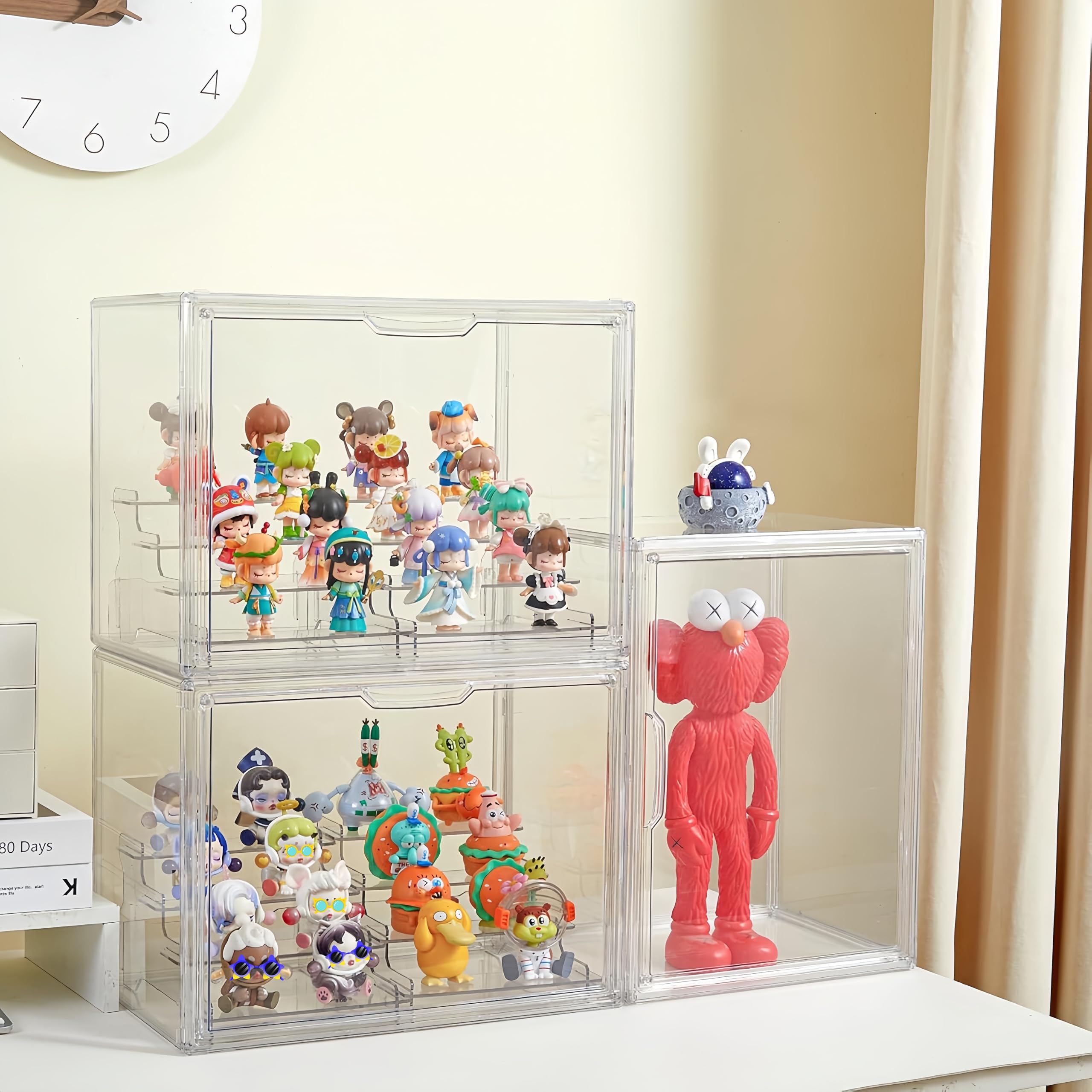 Vitrine en acrylique avec 2 supports de présentation pour figurines avec porte magnétique pour objets de collection, mini figurines Popmart en acrylique