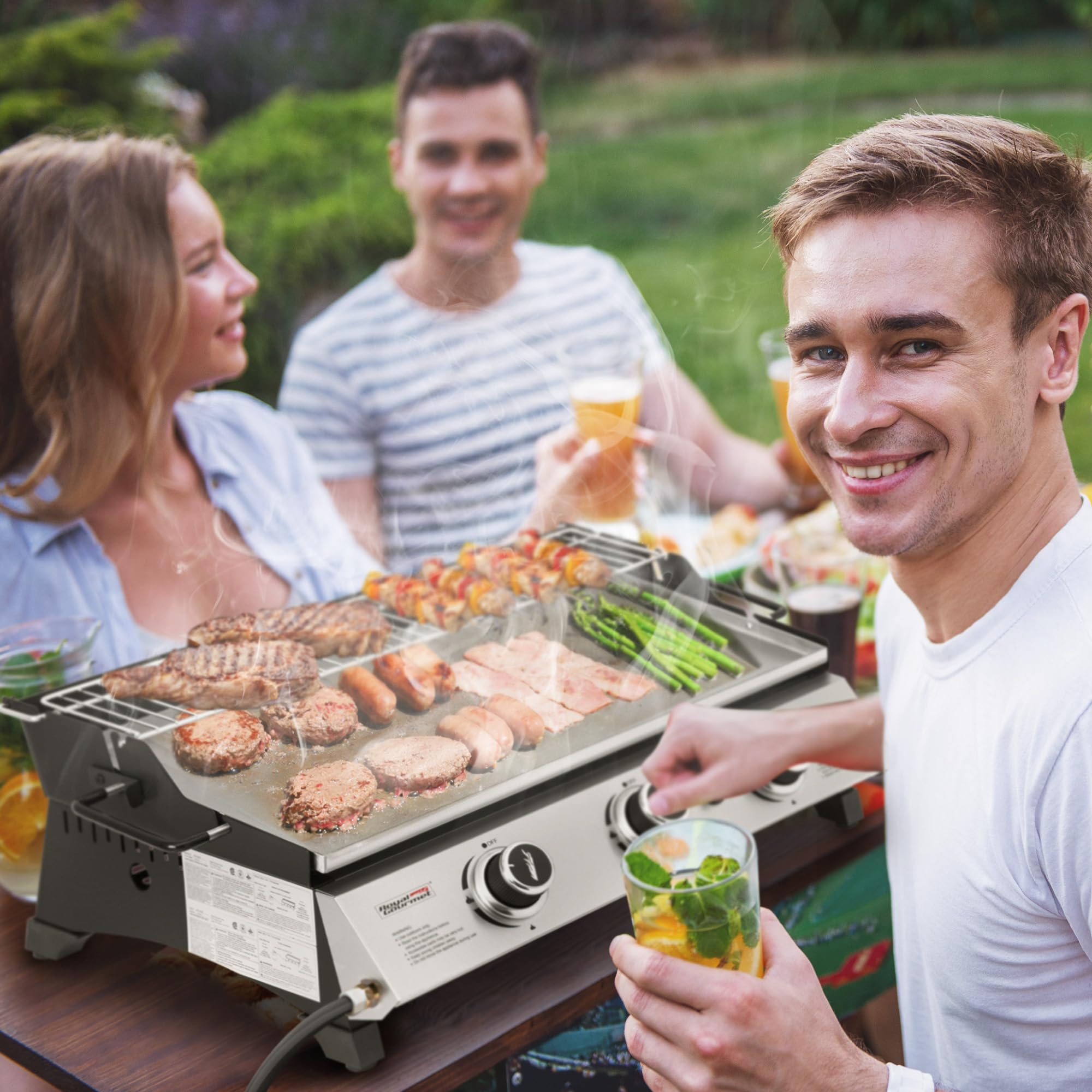 Royal Gourmet PD1303S – Plaque de cuisson à gaz portable de 61 cm avec plaque amovible pour barbecue au propane à 3 brûleurs, idéale pour la cuisine en plein air, comprend une grille chauffante et une