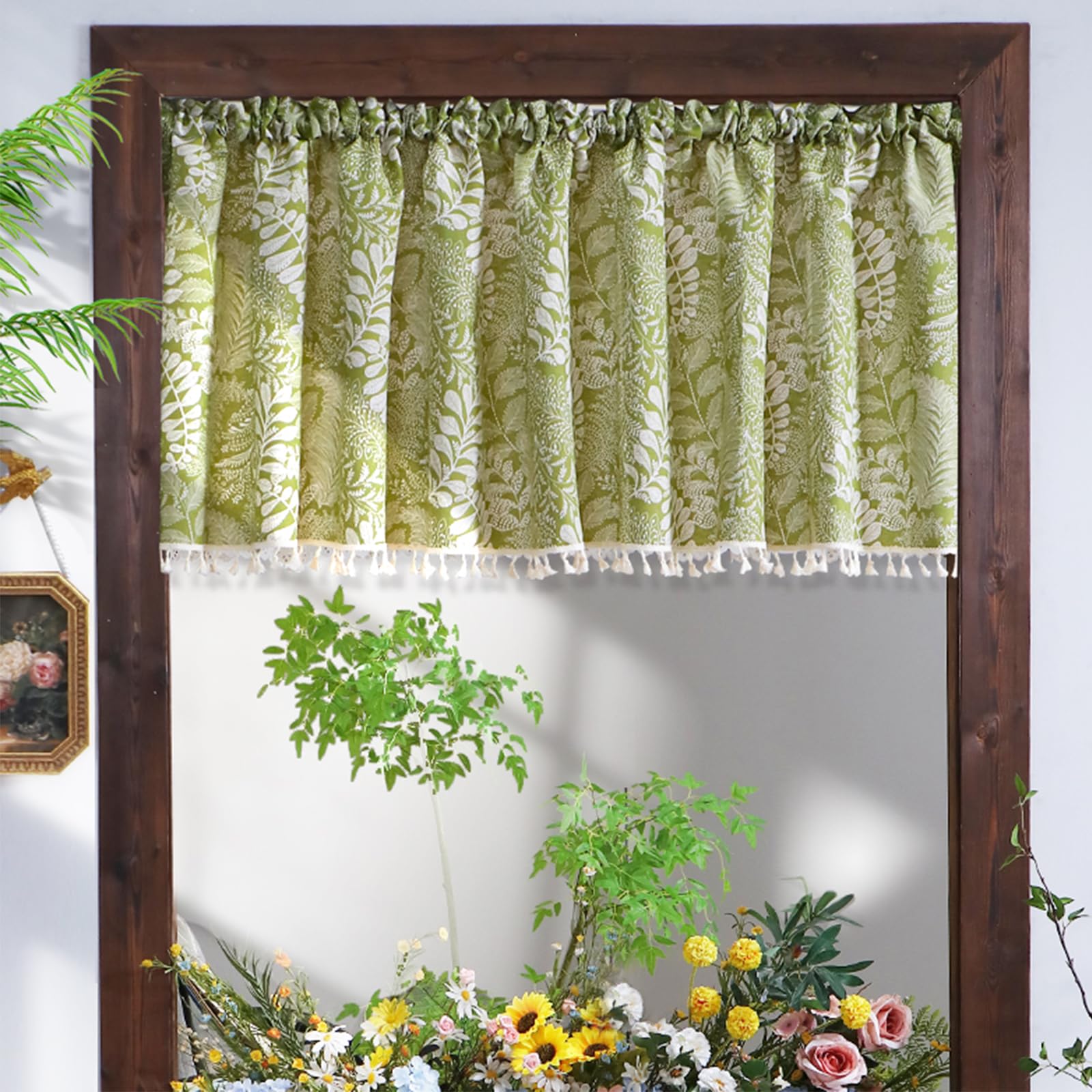 Scheibengardinen Modern, Gardinen Kurz Vorhang, Wohnzimmer Küche Grün Bistrogardine Scheibengardine Küchengardinen Kurz Gardine Vorhänge für Küche Bistrogardine und Wohnzimmer (B300*H65CM)