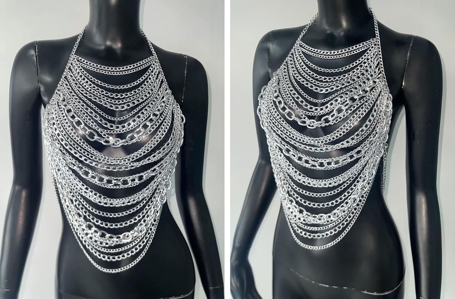 Women's Silver Metal Chain Top Asymmetrical Hem Backless Halter Crop Tops Punk Sexy Open Back Party Rave Outfits - Image 5