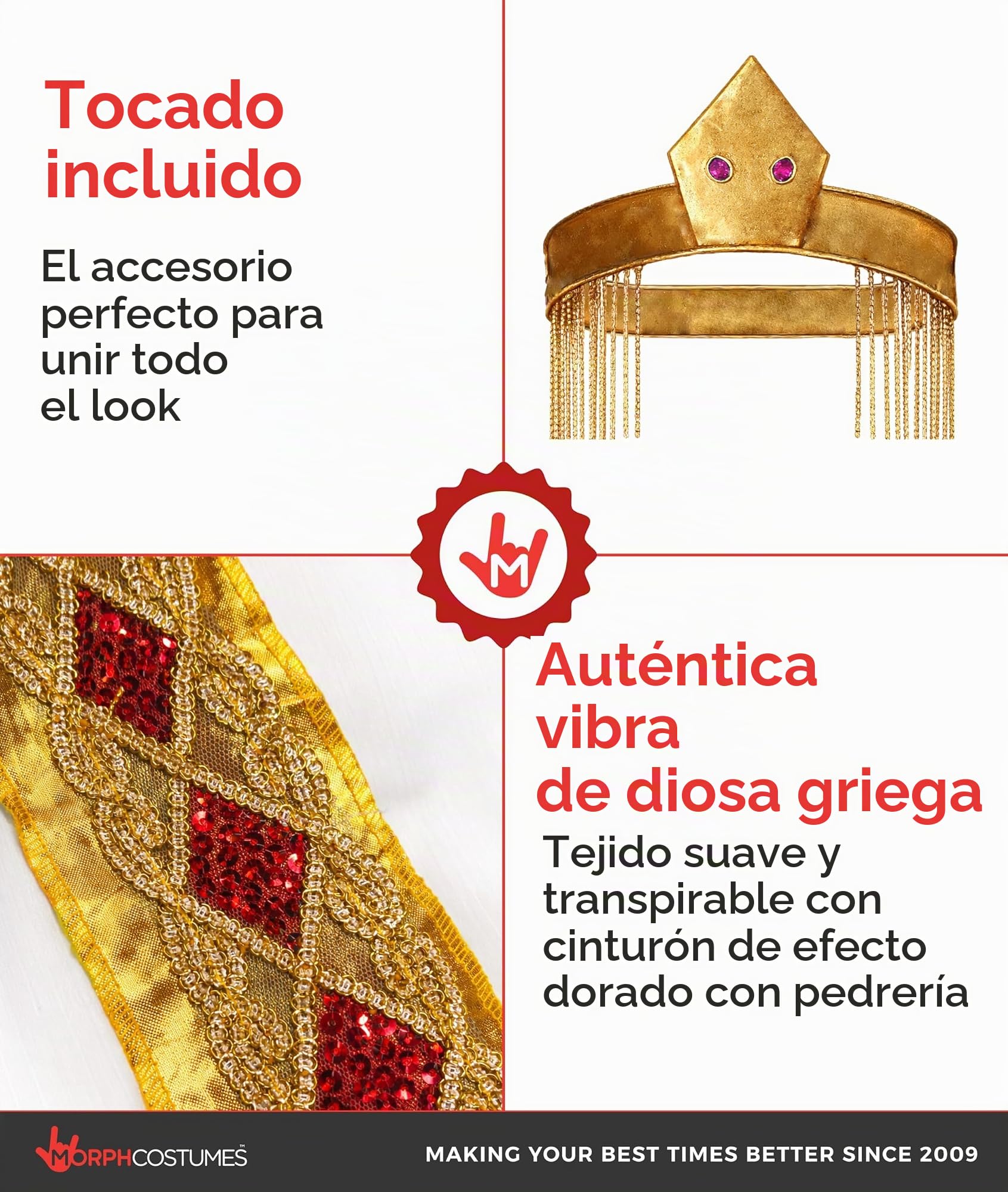 Morph Disfraz Cleopatra Niña, Disfraz Egipcio Halloween Niña | Vestido, Capa, Collar & Tocado, Reina del Nilo, Cierre de Velcro, Perfecto para Halloween, Ideal para Juegos de Rol