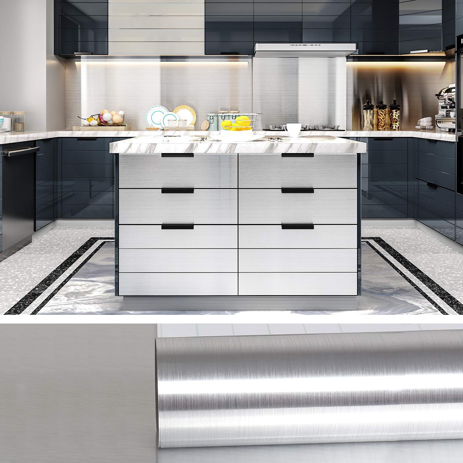 thumbnail: Livelynine Zelfklevende Folie Keuken - Groen Geborsteld Roestvrij Staal Look - 40 Cm X 5 M - Hittebestendig En Waterdicht