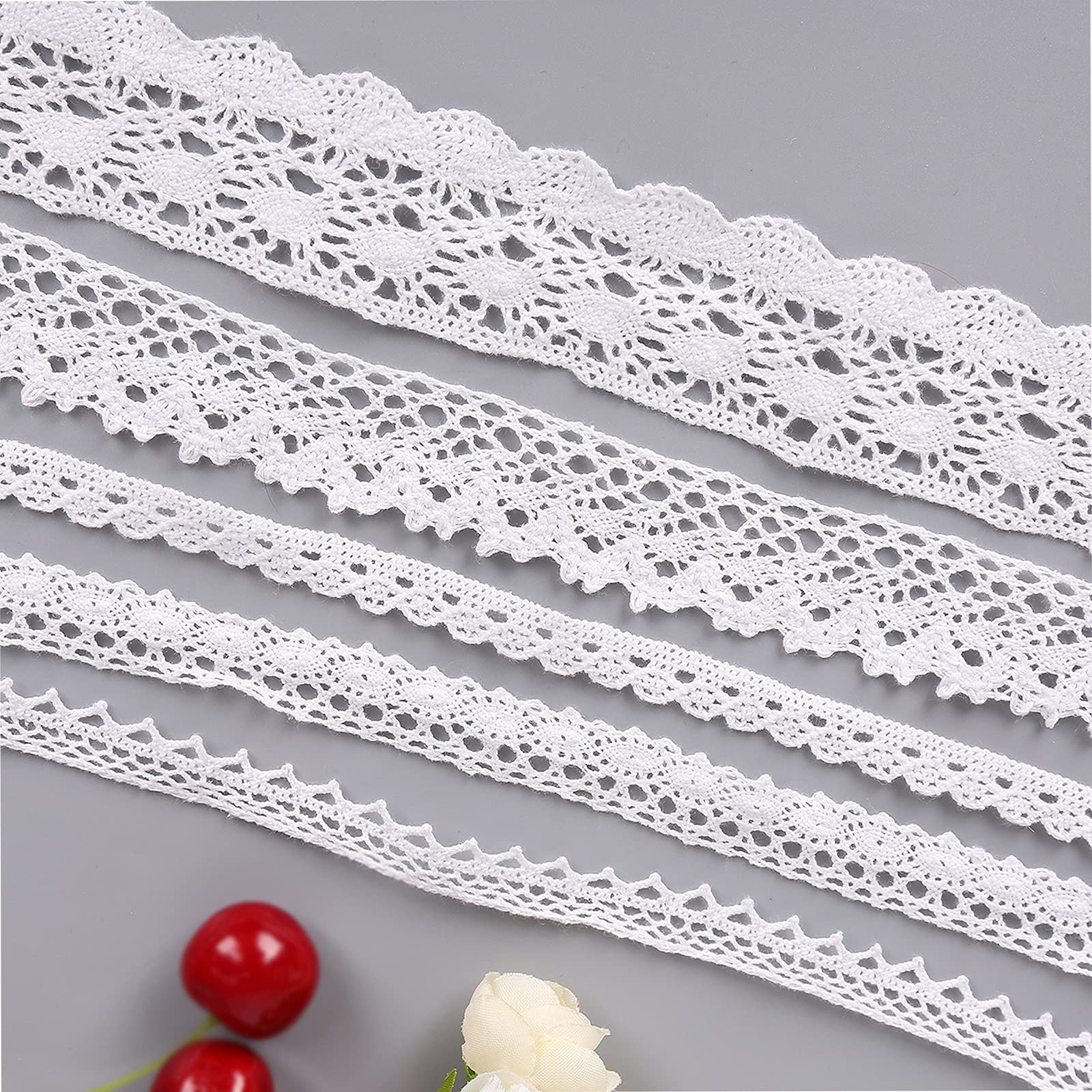 Set di 3 rotoli di nastro di pizzo bianco adesivo stile vintage per