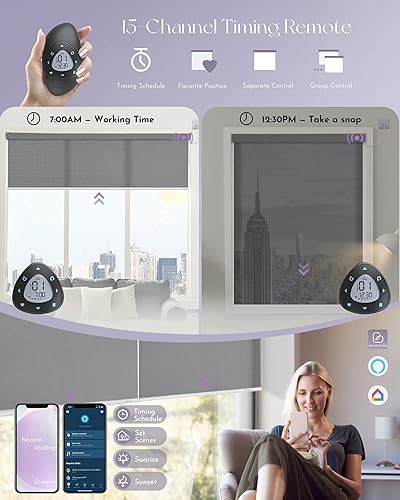 Miniatura 4 de Graywind - Cortinas solares motorizadas compatibles con Alexa, Google, WiFi, casa inteligente, control remoto, persianas eléctricas con filtro de