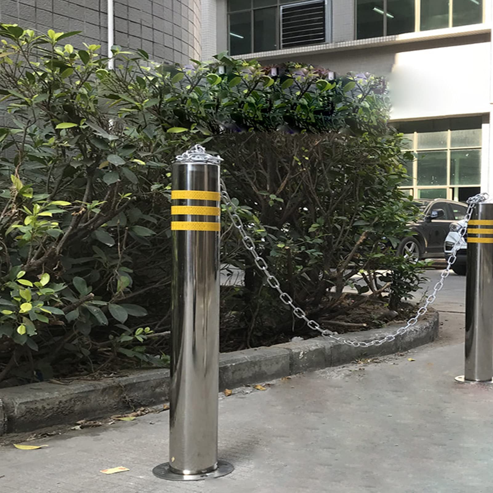 Paletti di Sicurezza da 2 Pezzi con Catene di barriera da 3 m e Lucchetto, Coni stradali Riflettenti Rimovibili, dissuasori in Acciaio Inossidabile per Una Maggiore Sicurezza e con