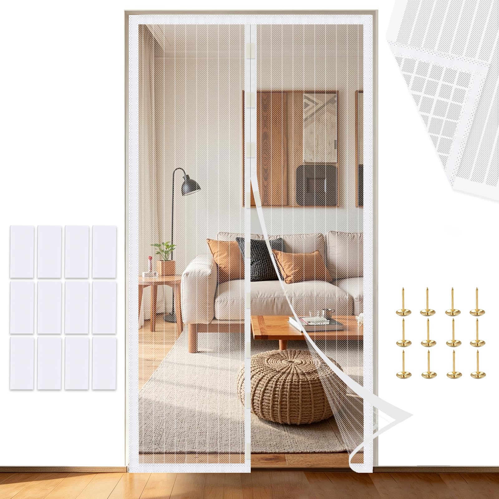 Magnetic Fly Screen Door Curtain – Strong Magnets & Magic Band, Scratch-Resistant Mosquito Net for Patio, Balcony, Bedroom (White, 100×210 cm)