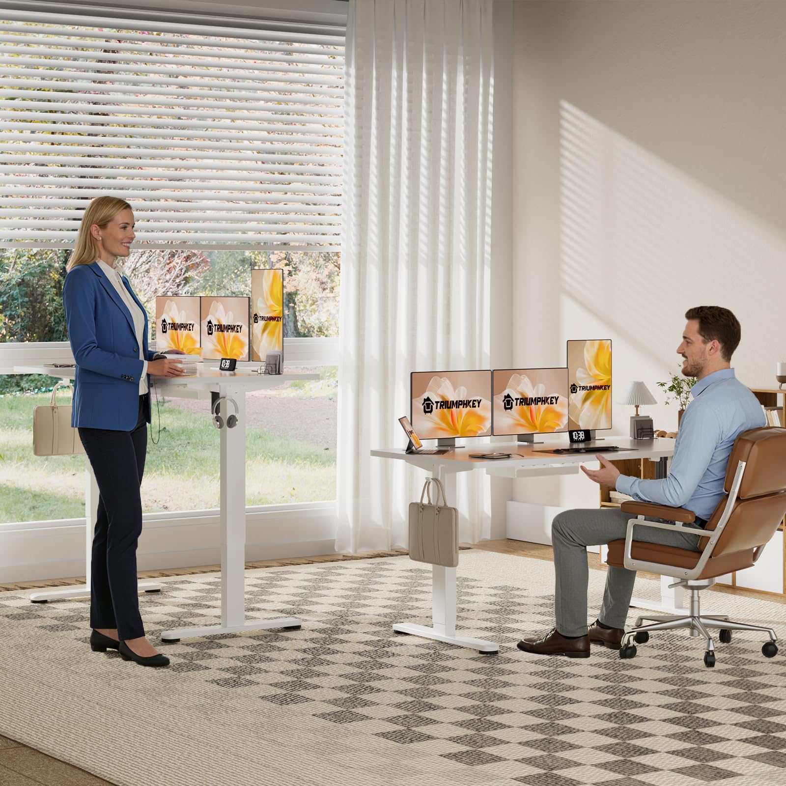 Devoko Bureau Assis Debout Électrique 160×80cm, Bureau Électrique avec Chargeur Type-C Organiseur de Câbles et 3 Positions Mémorisables Réglable en Hauteur pour Bureau, Télétravail, Blanc