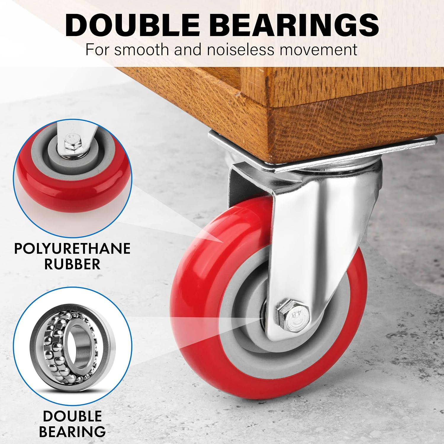 4 Inch Heavy Duty Casters Set of 4, Scratch Resistant & 360 Degree Rotatable Swivel Casters 2200 lbs Load Capacity - Ideal for Furniture on Any Floor (4 x Swivel)
