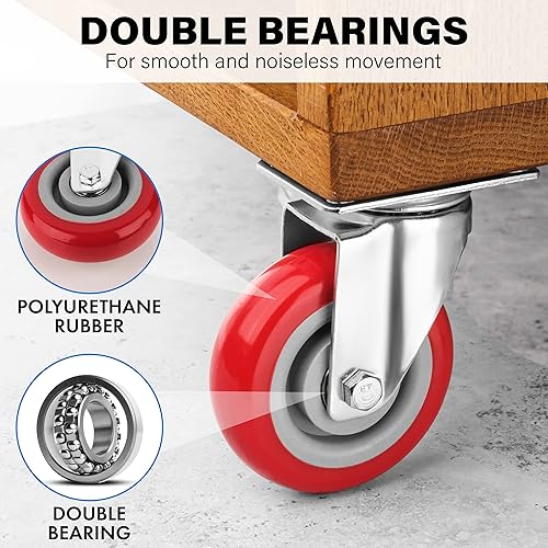 Miniatura 2 de Juego de 4 ruedas giratorias resistentes de 4 pulgadas de Castrek, con resistencia a arañazos y giratorias 360 grados, capacidad de carga de 2200