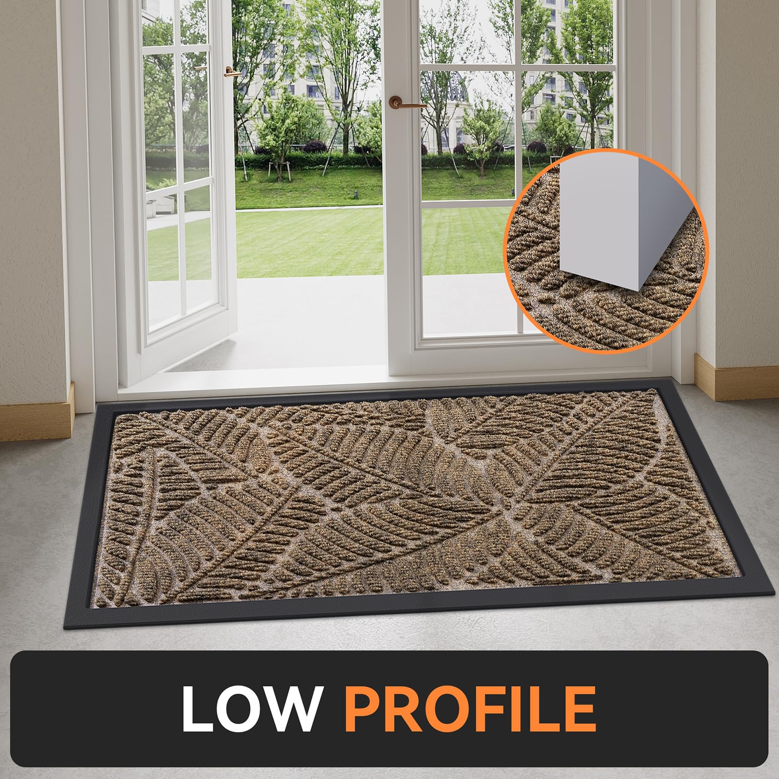 Grandaily Front Door Mat Indoor Outdoor Waterproof Doormat, Non Slip Natural Rubber Welcome Mat, Heavy Duty Durable Super Absorbent Entryway Rugs, 30"x17", Brown — view 6