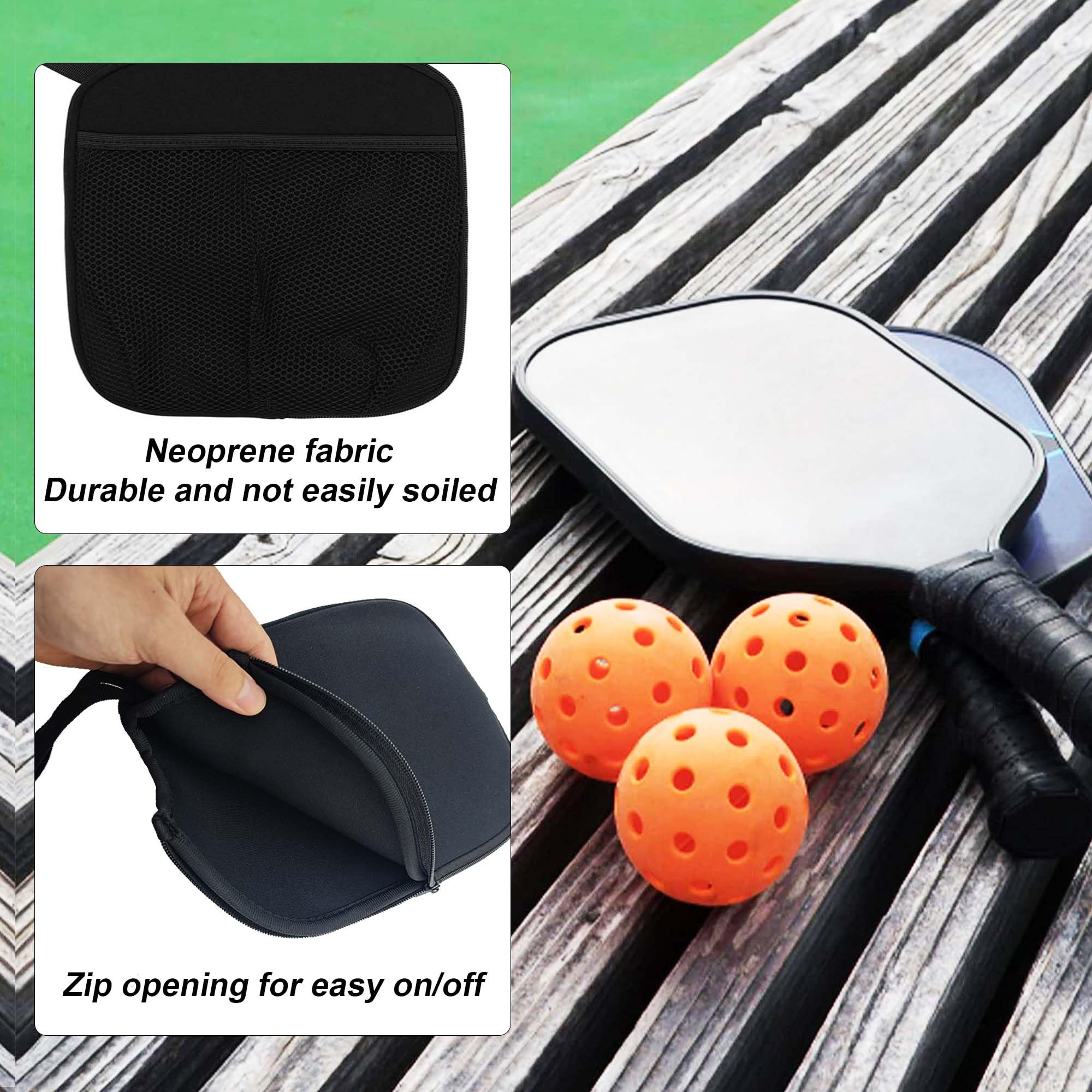 Copri racchetta per pickleball con tasca in rete per cordino Coperchio per Pickleball Racchetta Custodia protettiva in neoprene per pagaia da pickleball per racchette da pickleball