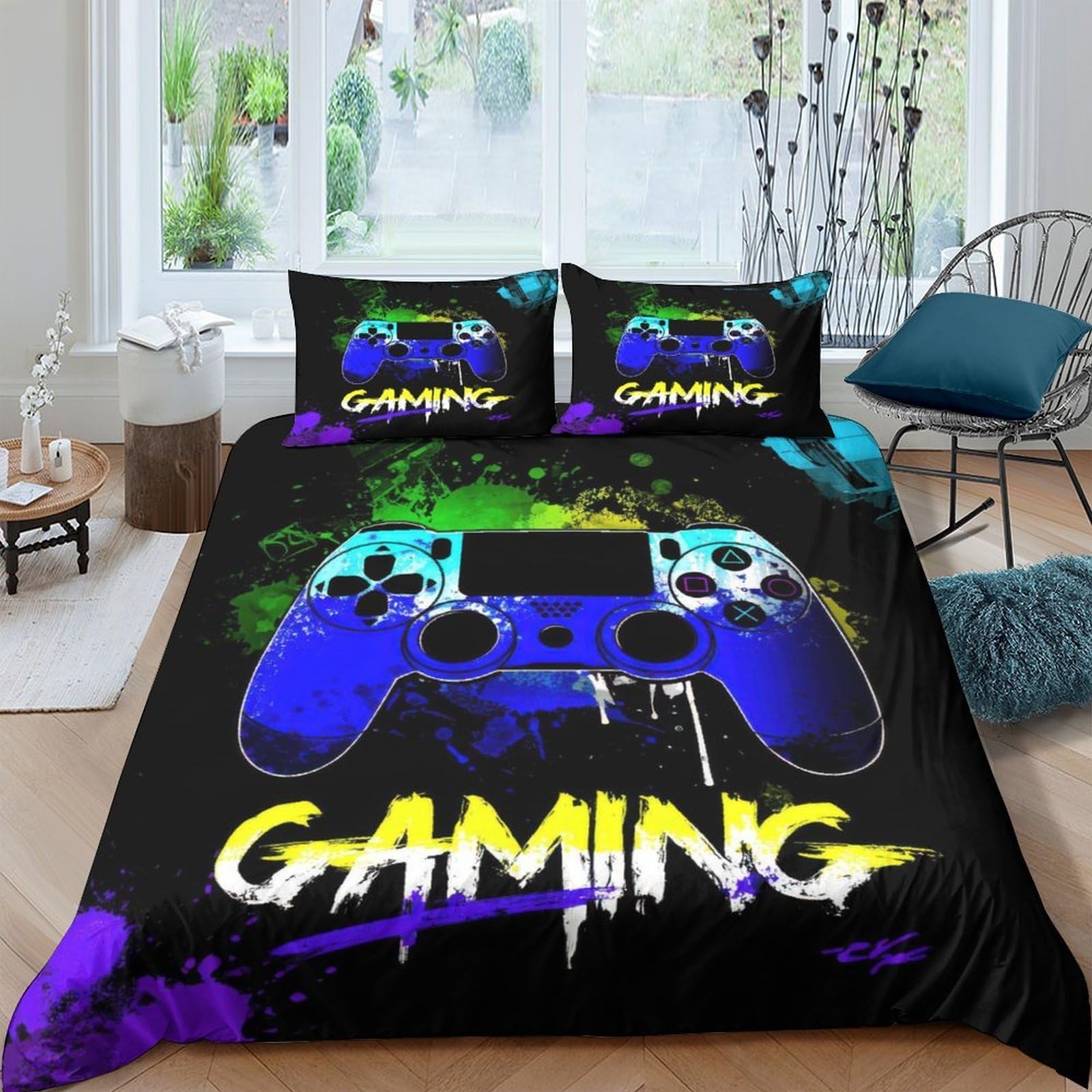 Ctjqhvkz Style-3 3D Printed Game Controller Fitted Sheet Microfiber Bedroom Decor Splash Color Mattress Cover For Adult Teen Single（135X200cm）
