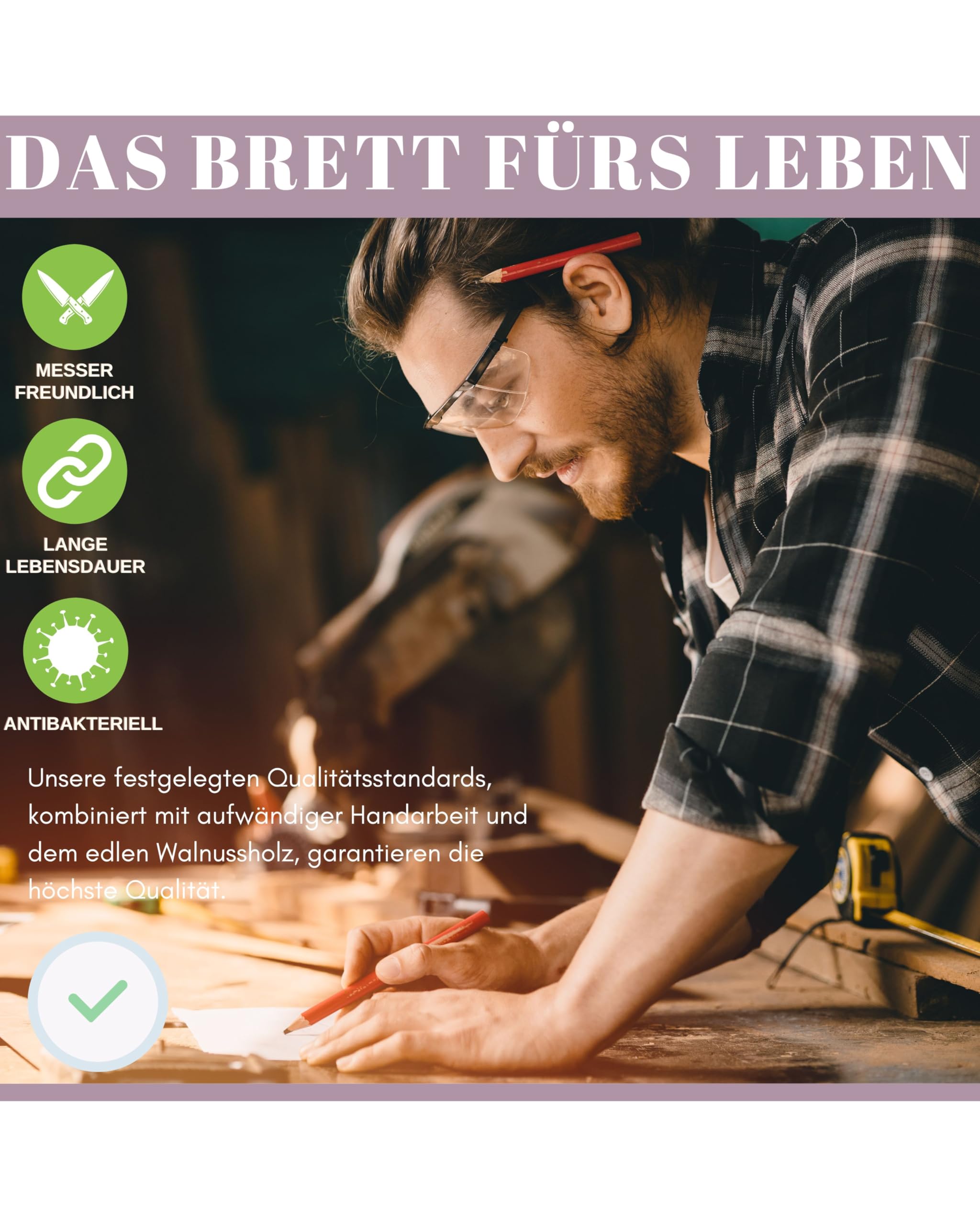 Schneidebrett aus Nussbaumholz XXL | 60 x 40 x 3 cm | Massives Walnussholz | Robustes Hackbrett aus Edelholz | Extra Groß & Messerfreundlich (Nussbaumholz, 60 x 40 x 3 cm)