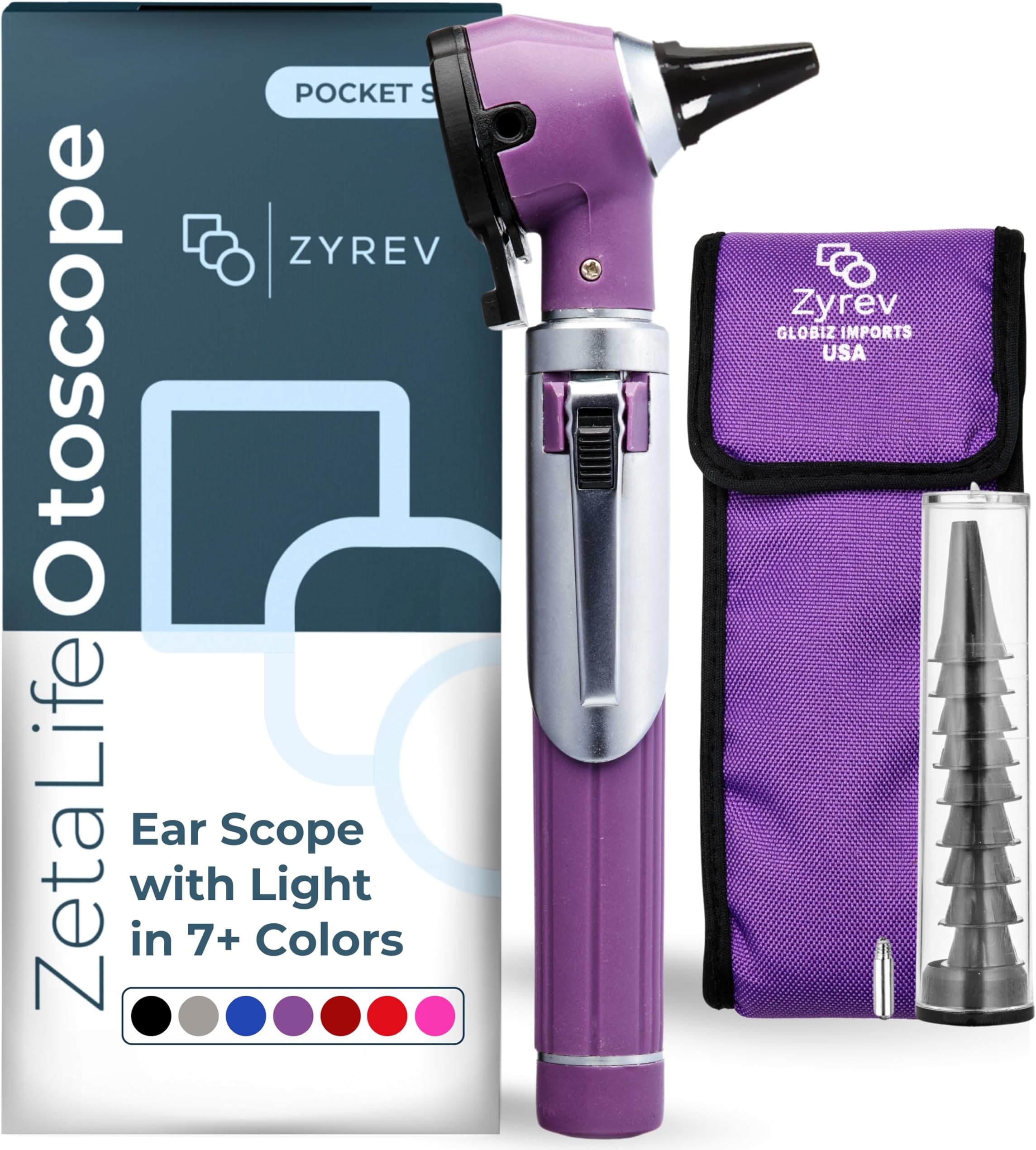 Zyrev ZetaLife Otoscope - Ear Scope with Light, Ear Infection Detector, Pocket Size (Purple Color)
