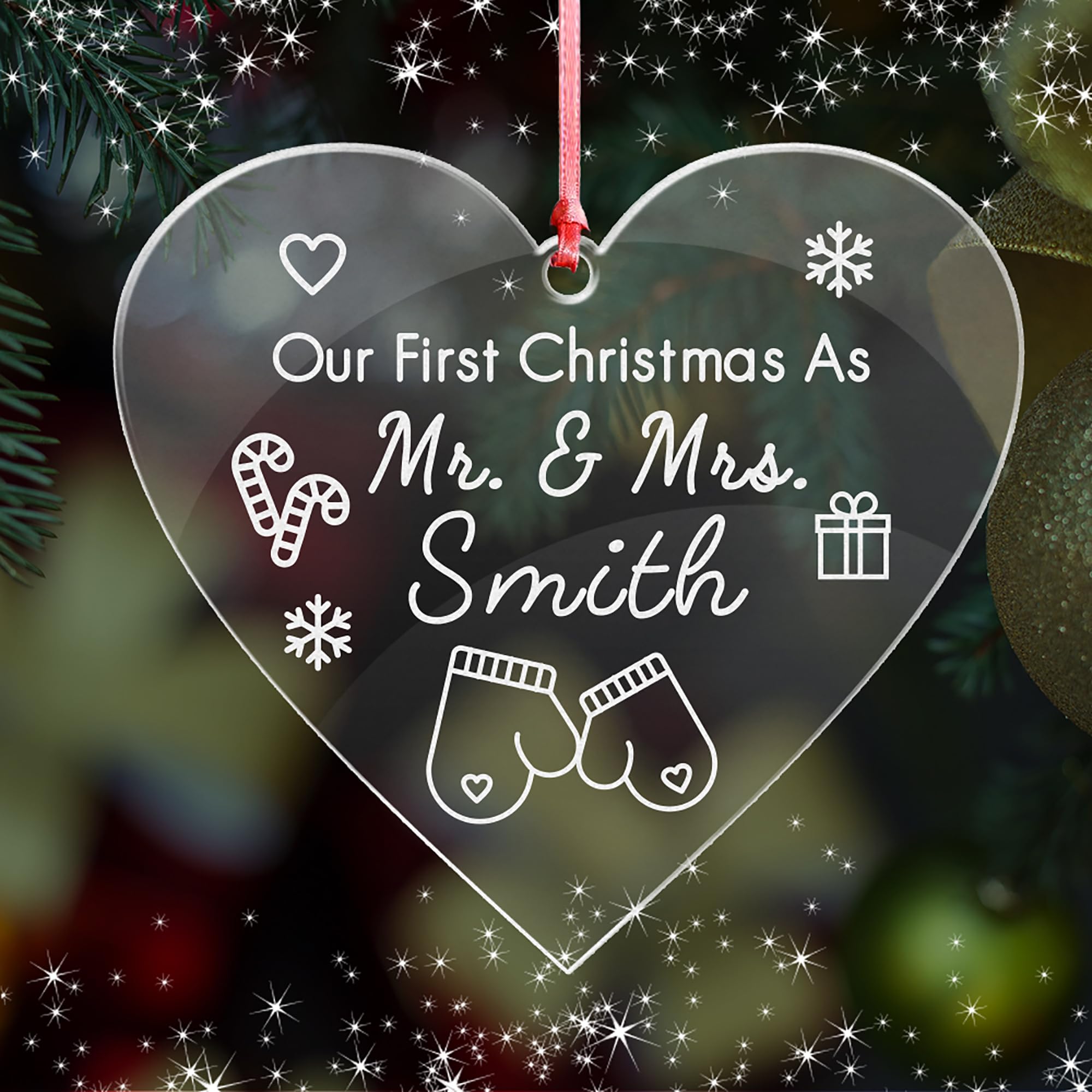 Howson London Heart 2 First Christmas As Mr And Mrs Xmas Decoration Bauble Personalised Married Acrylic Tree Bauble For 1St Wedding Gifts Keepsake For Him Or Her(Heart 2)