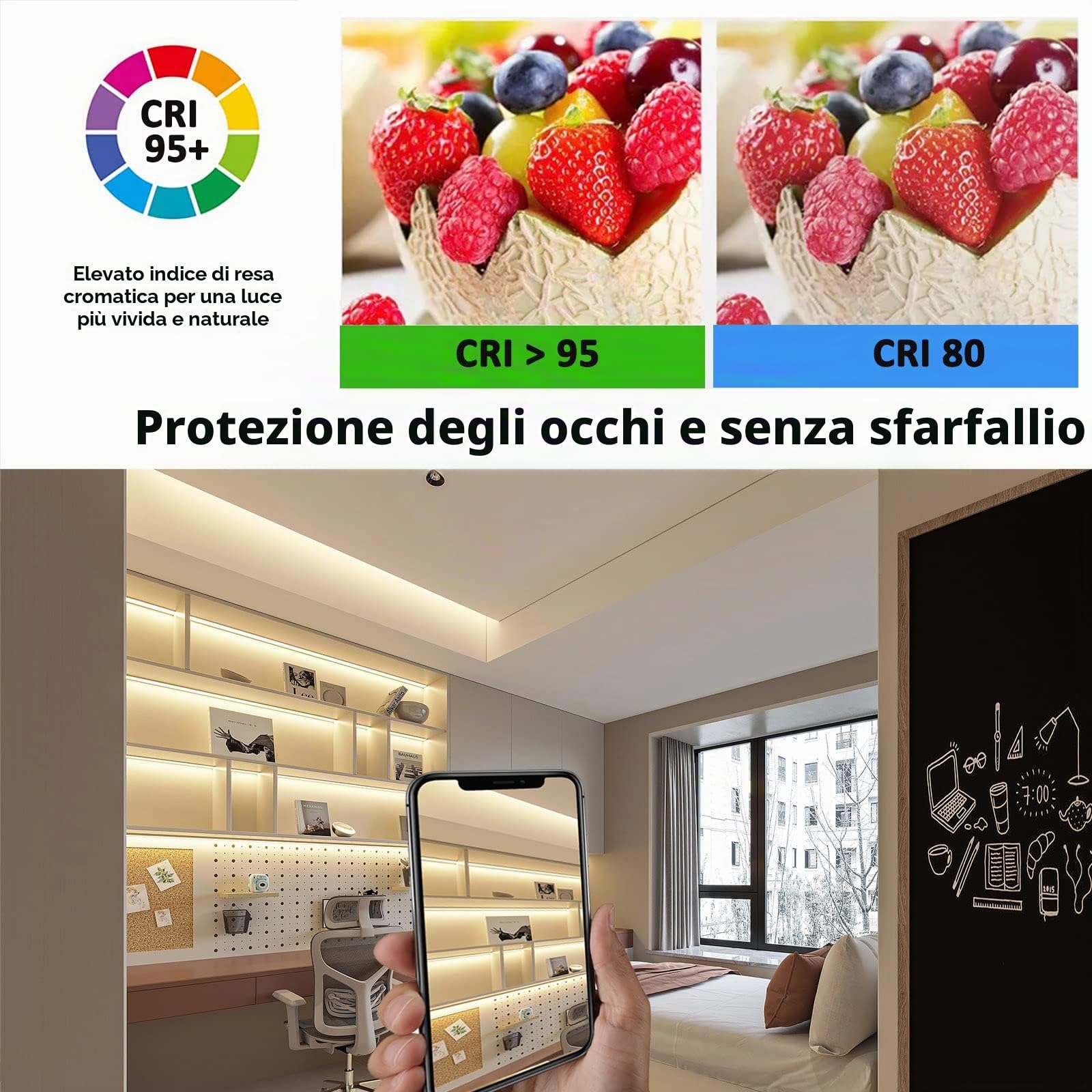 JOYLIT PRO+ Striscia LED COB 24V 5M Doppia Fila 3000K Interno, CE UL 3100LM/M Alta Luminosità 25W/M CRI 95+ Illuminazione Nastri Luce, 960LEDs/M 12MM Bianco Caldo Continuous Strip LED (Solo Luci)