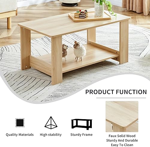 Miniatura 9 de Mesa auxiliar de 2 niveles, moderna mesa de centro rectangular para sala de estar con estante de almacenamiento para decoración de sala de estar,