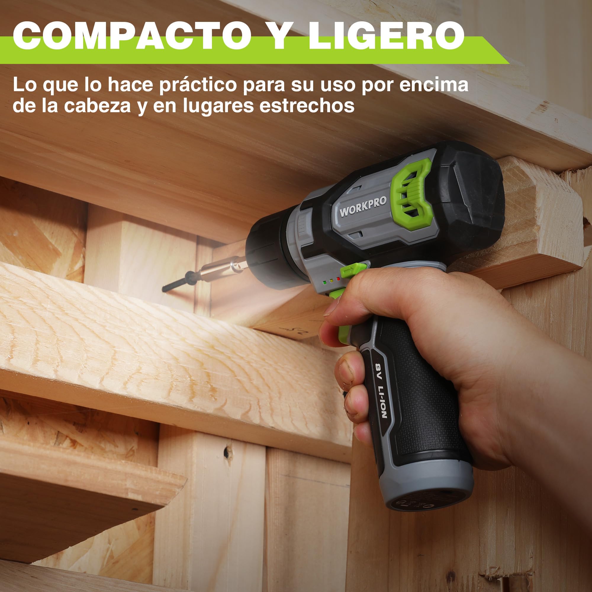 WORKPRO Atornillador Eléctrico 8V con 53 Accesorios | Destornillador Recargable con Velocidad Variable, Luz LED y Estuche para Montaje y Reparación