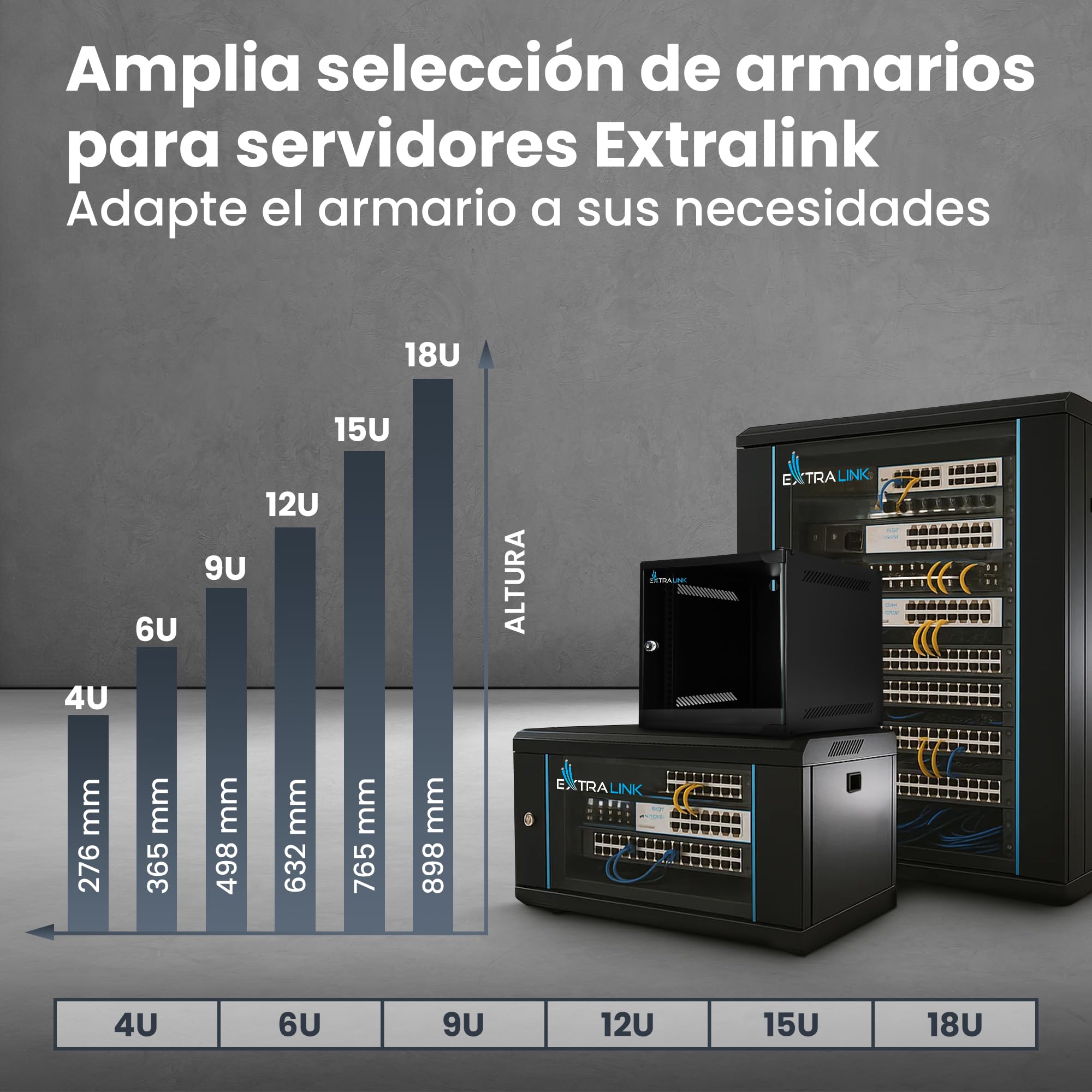 Extralink Armario Rack de 19" 6U - Armario de Red de 400 mm, Estante Incluido, Montaje en Pared o Suelo, hasta 60 kg, Apertura de 180°, Negro - para Red doméstica y Equipos informáticos