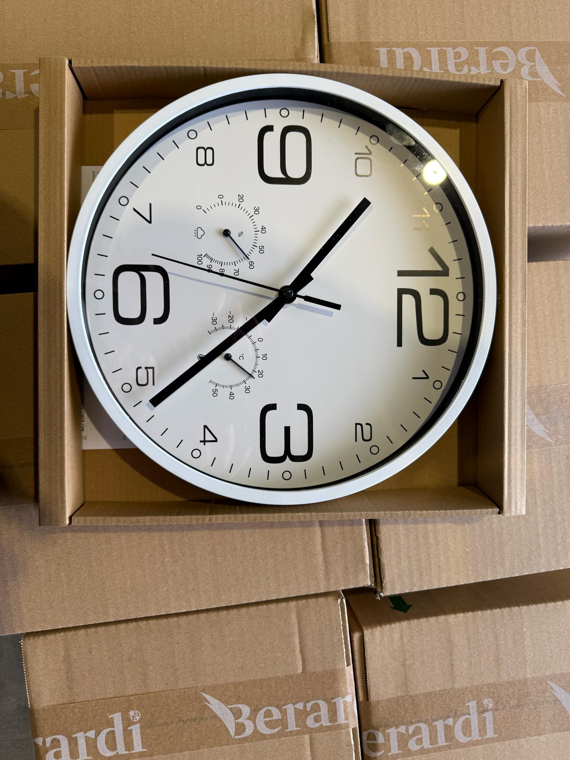 BERARDI | Orologio da Parete con Stazione Meteo, 30 cm, Termometro e Igrometro, Bianco