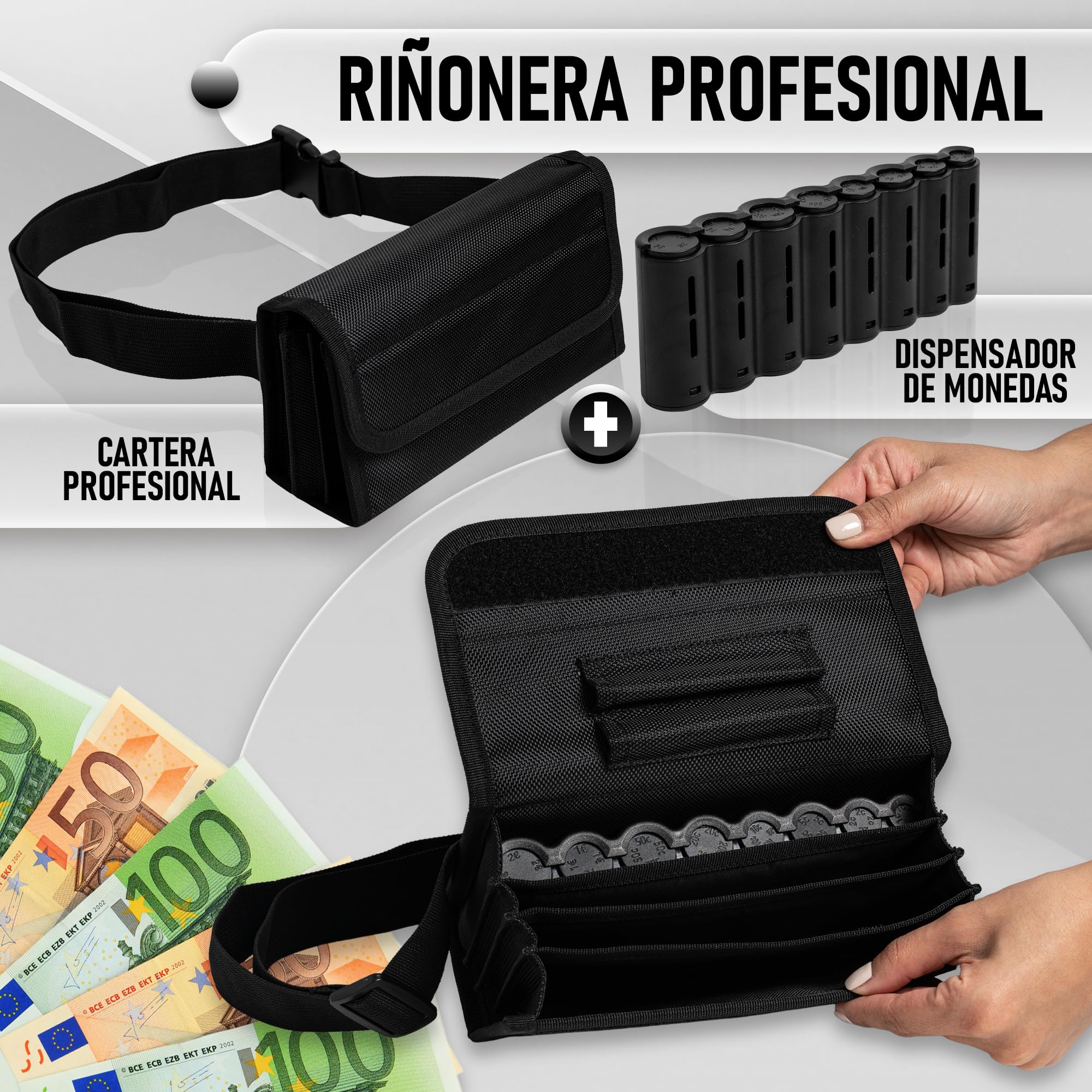 Bolso Camarero Organizador De Dinero Portamonedas Clasificador De Monedas Ideal para Monedero Taxista o Riñonera De Trabajo Organizador Porta Monedas Profesional Resistente Y Ajustable