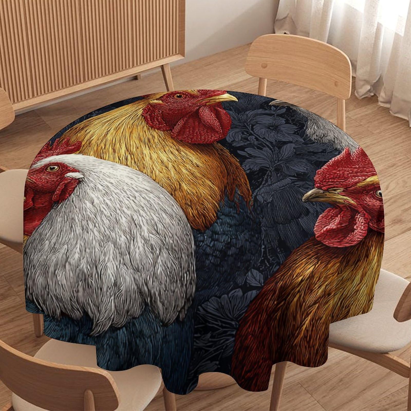 LUYYSKY Beautiful Rustic Animal Rooster Round Tablecloth Vintage Watercolor Farm Chicken Print Washable Decor for Table Cover for Kitchen-177.8" Wx177.8 L cm