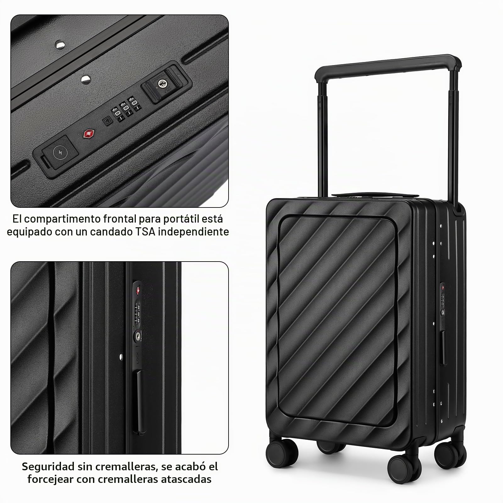 Sea choice Maleta con Ruedas y Compartimento para Ordenador portátil Maleta de Mano Maleta rígida para Ordenador portátil Maleta de Viaje Puerto USB Cerradura TSA 4 Ruedas