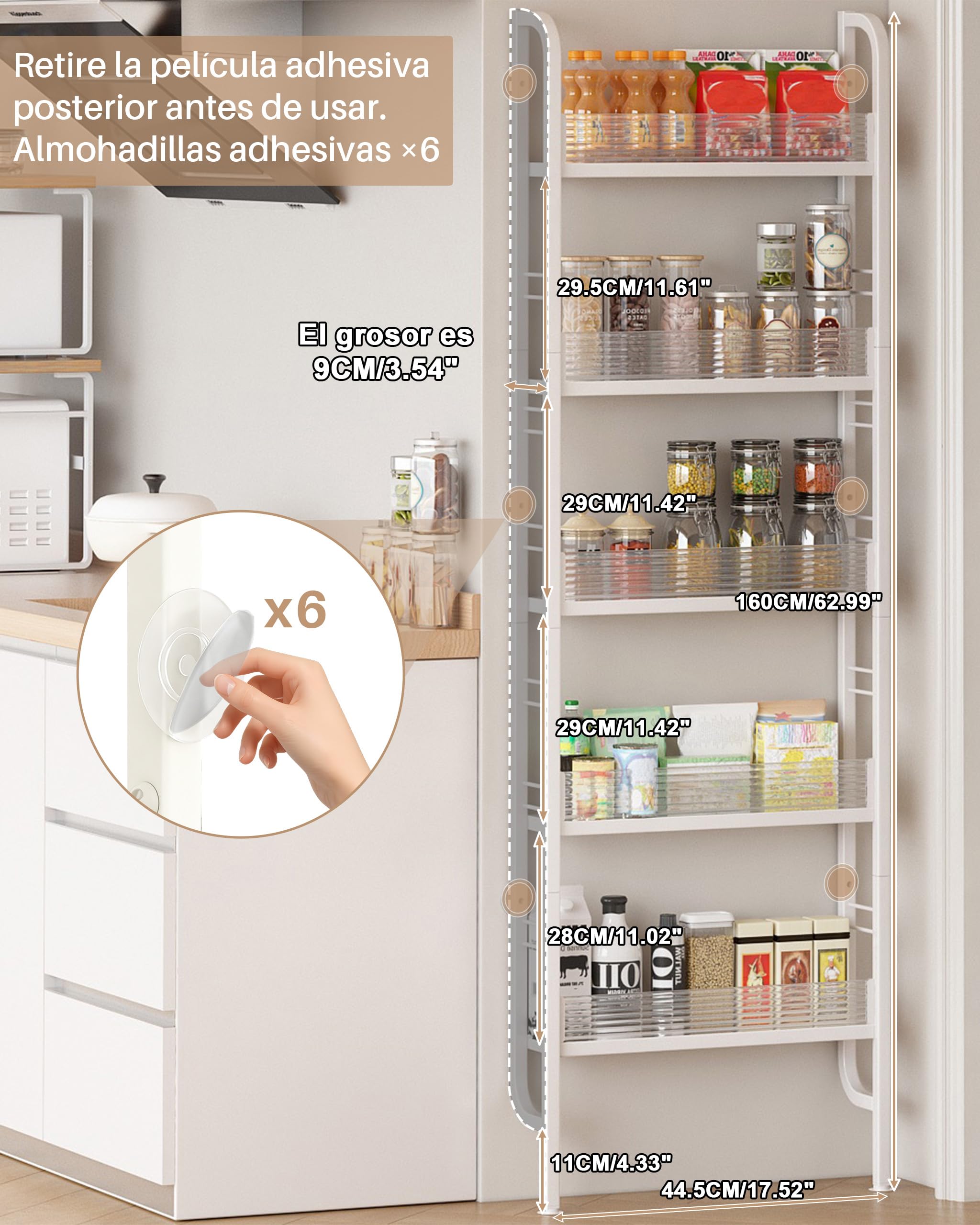 Estante de Almacenamiento Estrecho de Metal para Puerta, Cocina, Baño, Blanco