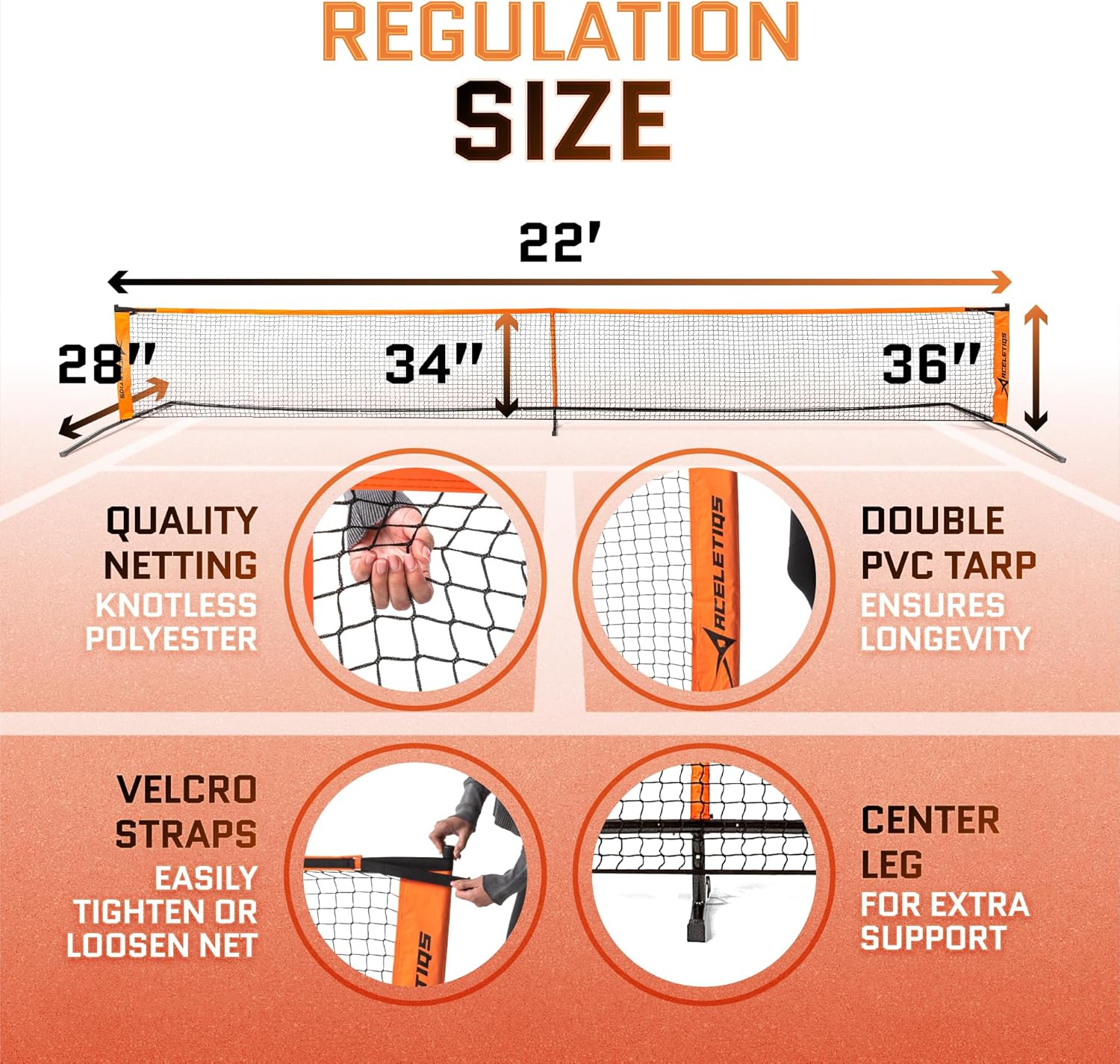 Portable Pickleball Net System for Indoor and Outdoor | 22ft Long Full Regulation Size Full Pickle Ball Net | Includes Floor Markers and Carry Bag | Create Full Portable Pickleball Court